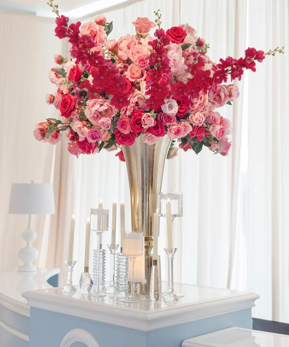 Hot Pink Flowers Artificial Delphinium 8PCS Silk Flowers with Stems 33.46″ Ta…