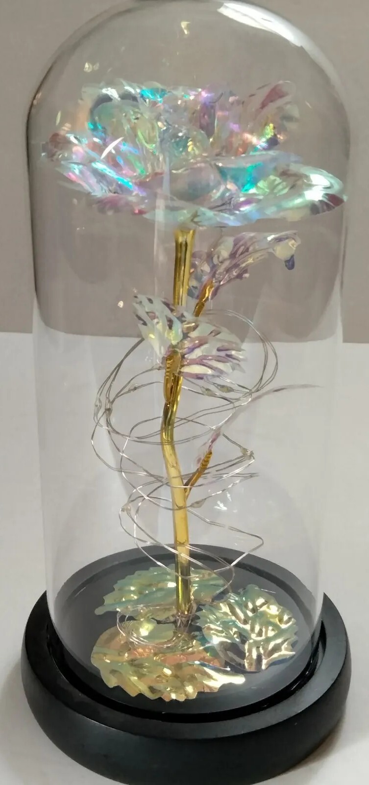 Galaxy Loves Enchanted Rose In Glass With LED Lights 9″Tall 4″Base Great Gift