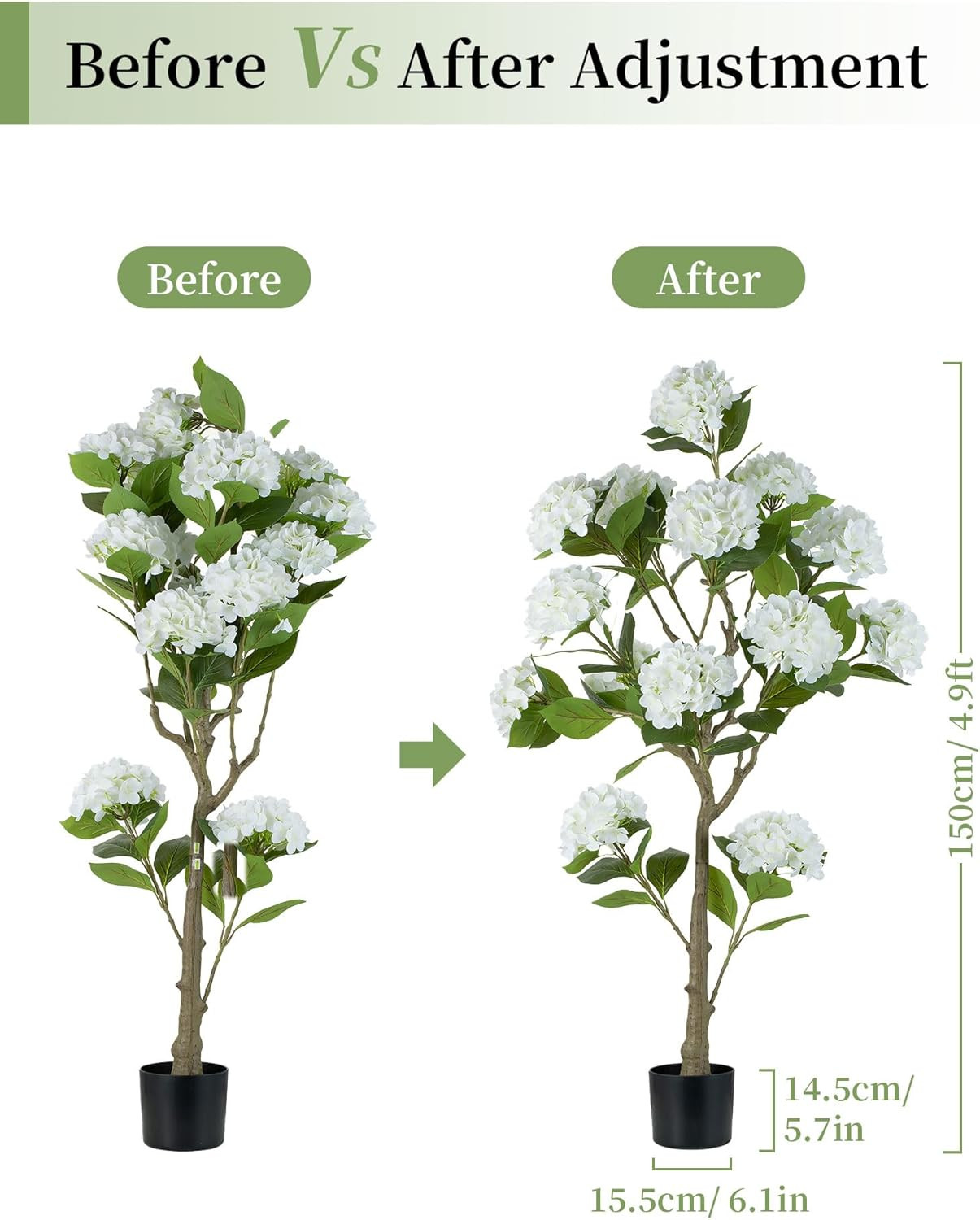 5Ft White Hydrangea Artificial Tree – Realistic Silk Plant Decor