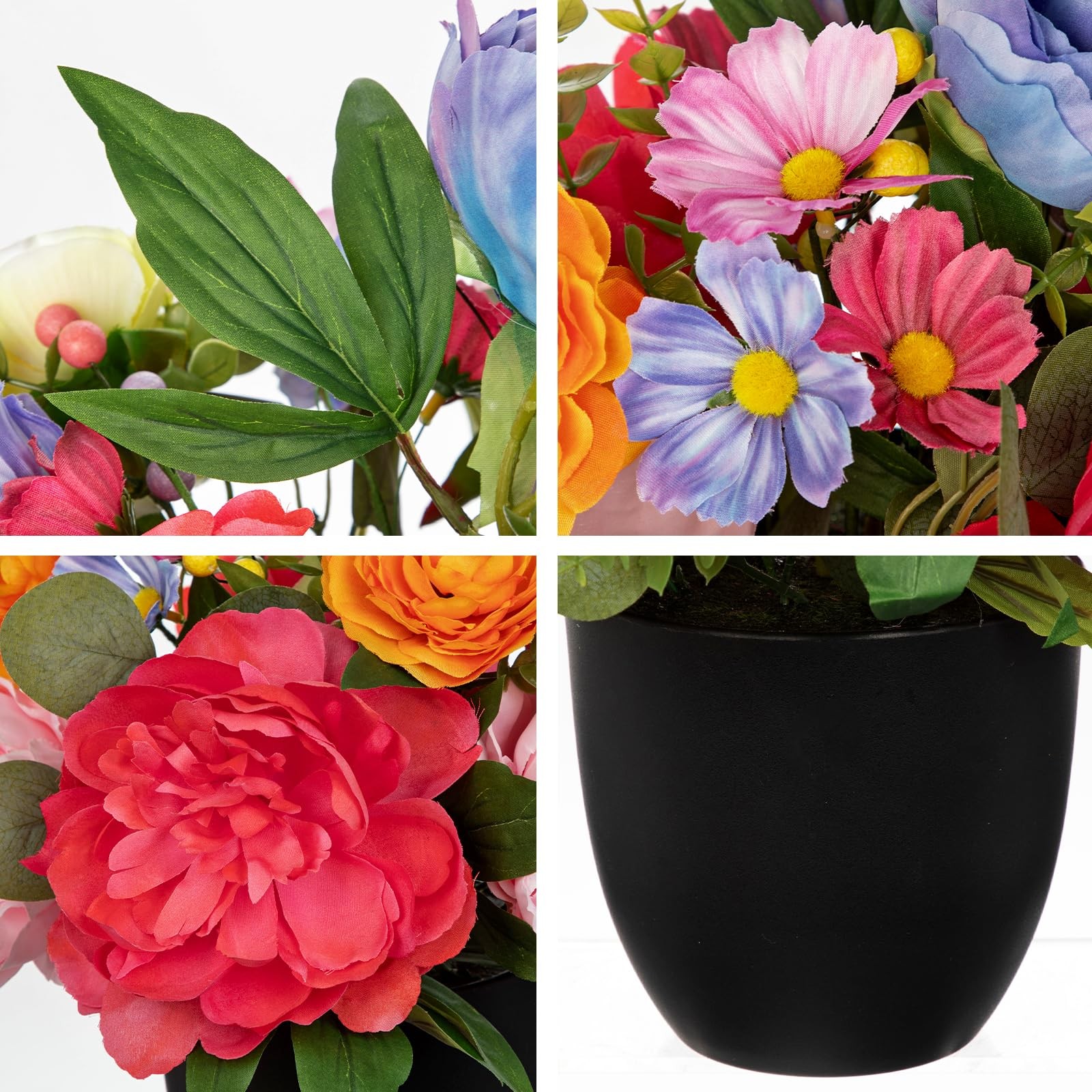 Artificial Peonies Flower in Modern Black Pot, Farmhouse Table Floral Arrange…