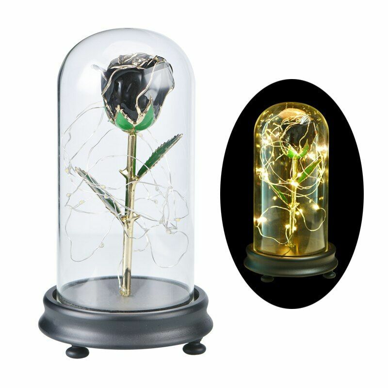 Gold Dipped Rose Flower In Glass Birthday Wedding Valentine Mothers Gift Womens