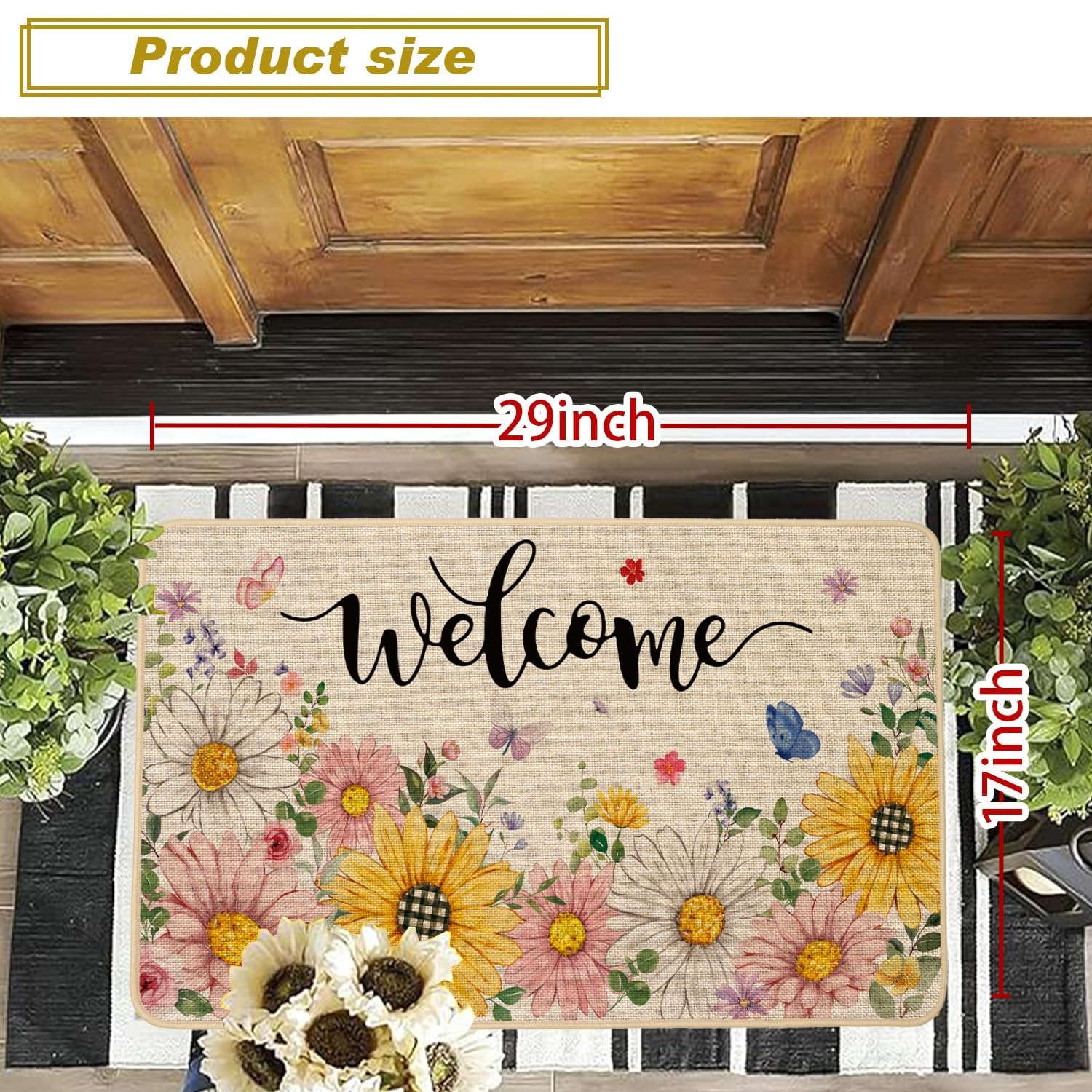 Baccessor Spring Summer 1’5″ x 2’5″ (Rectangular), Sunflower Daisy Welcome