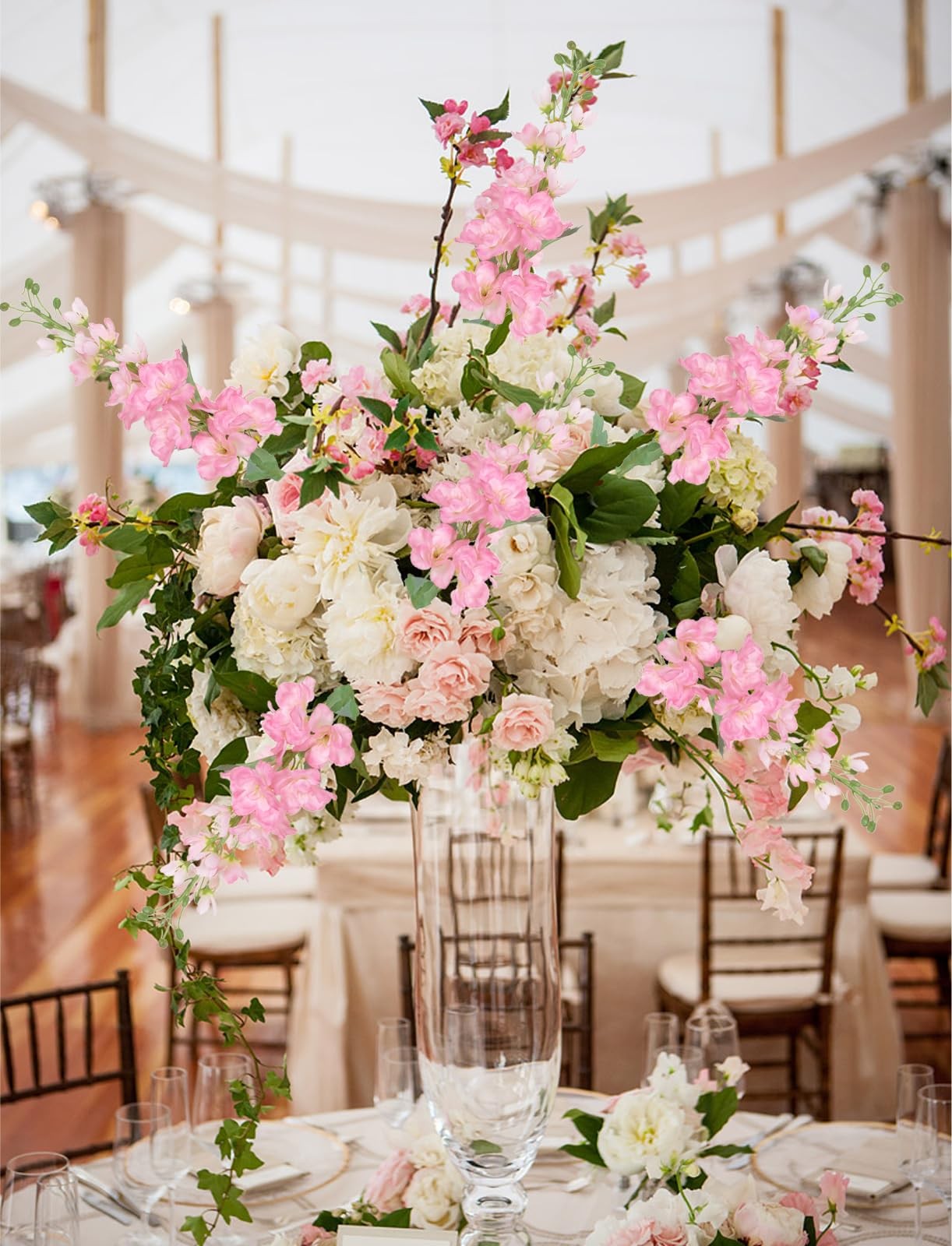 8PCS Pink Artificial Delphinium Flowers with Clematis Greenery Long Stem Arti…