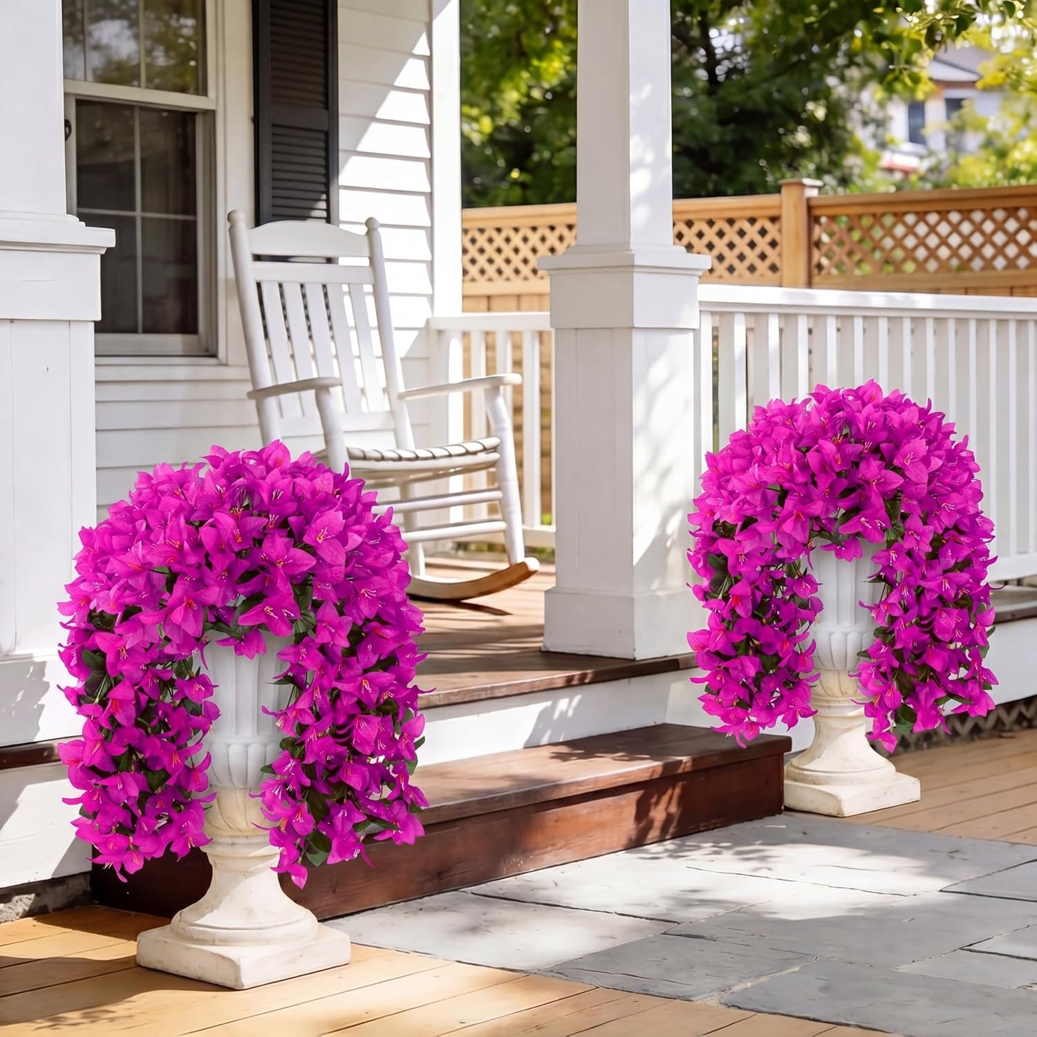 Fuchsia Faux Bougainvillea Hanging Plants – Durable Silk Decor for Outdoors