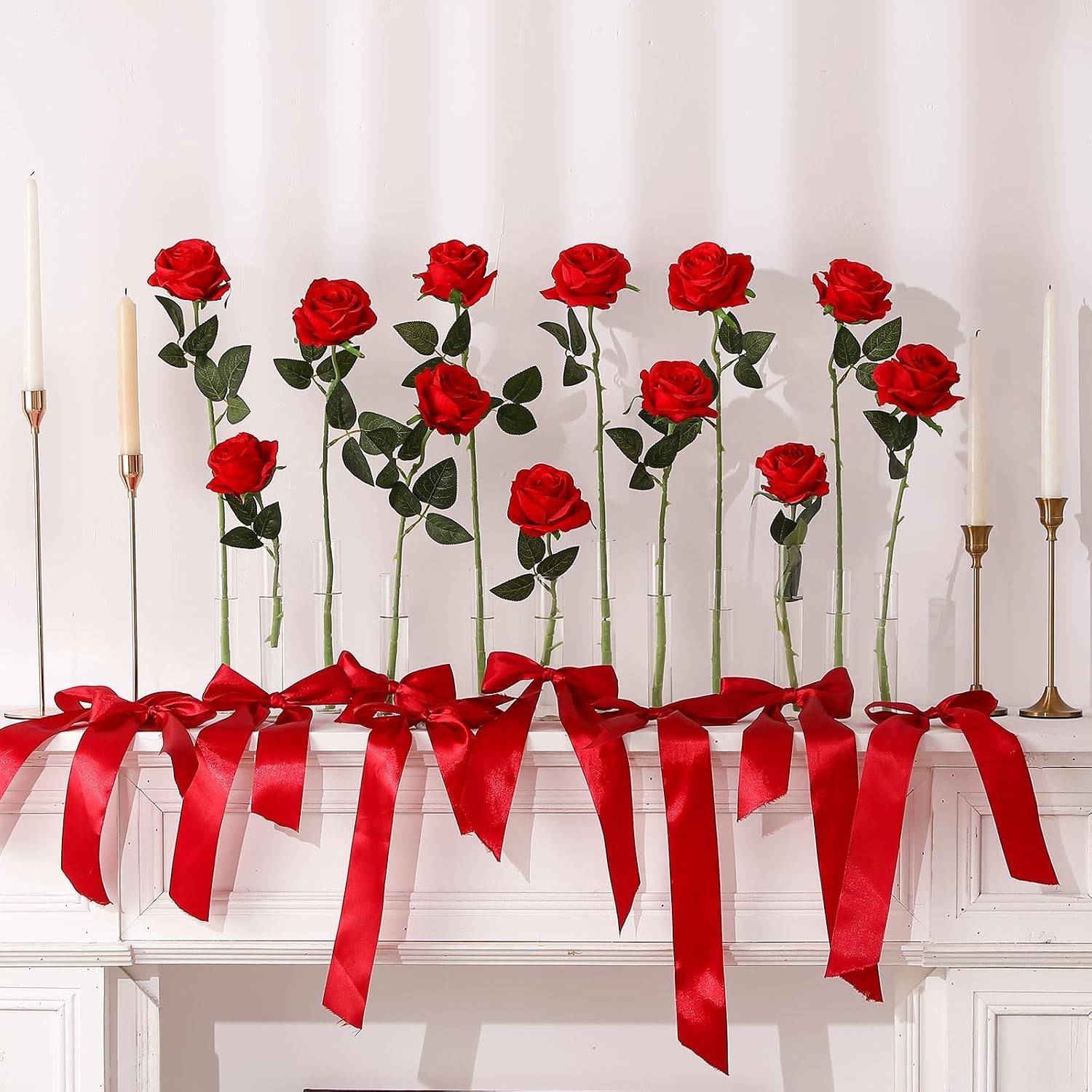 10 Pcs Red Fake Roses – Elegant Silk Flowers for Home Decor & Weddings