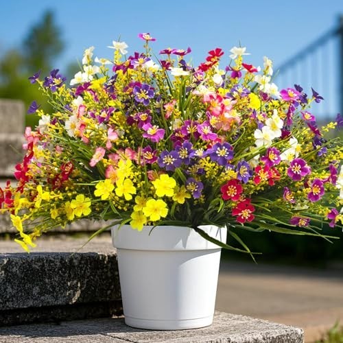 24 Bundles Artificial Faux Flowers – UV Resistant Colorful Daisy for Outdoor Dec
