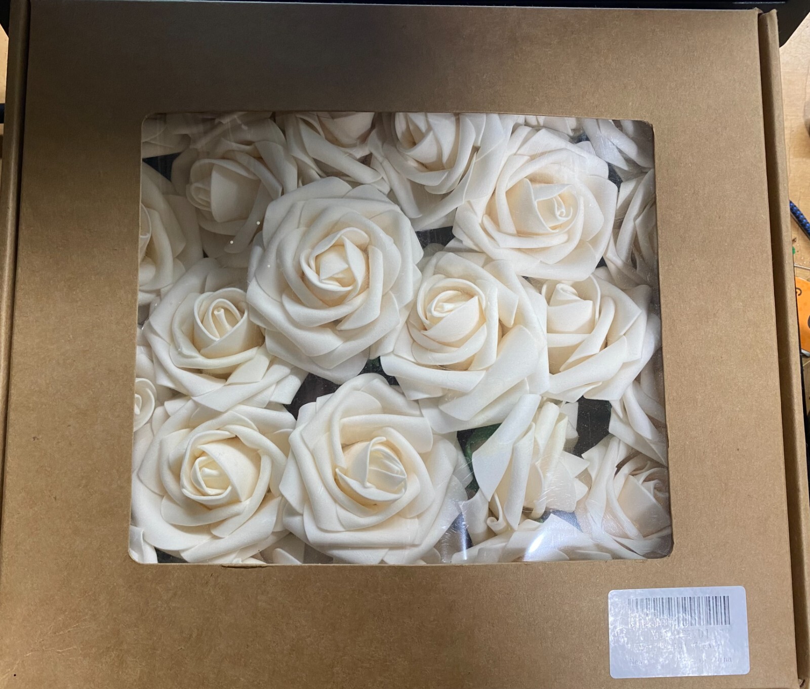 Box of White ROSES Artificial Flowers w Wire Stem for Bouquet Arrangement