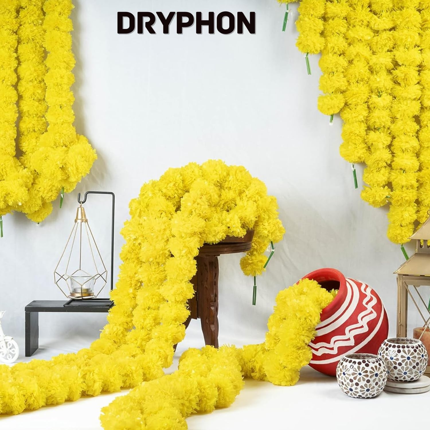 Dryphon Artificial Marigold Garland 5 Pc| Yellow Festival Decoration Pooja D�cor