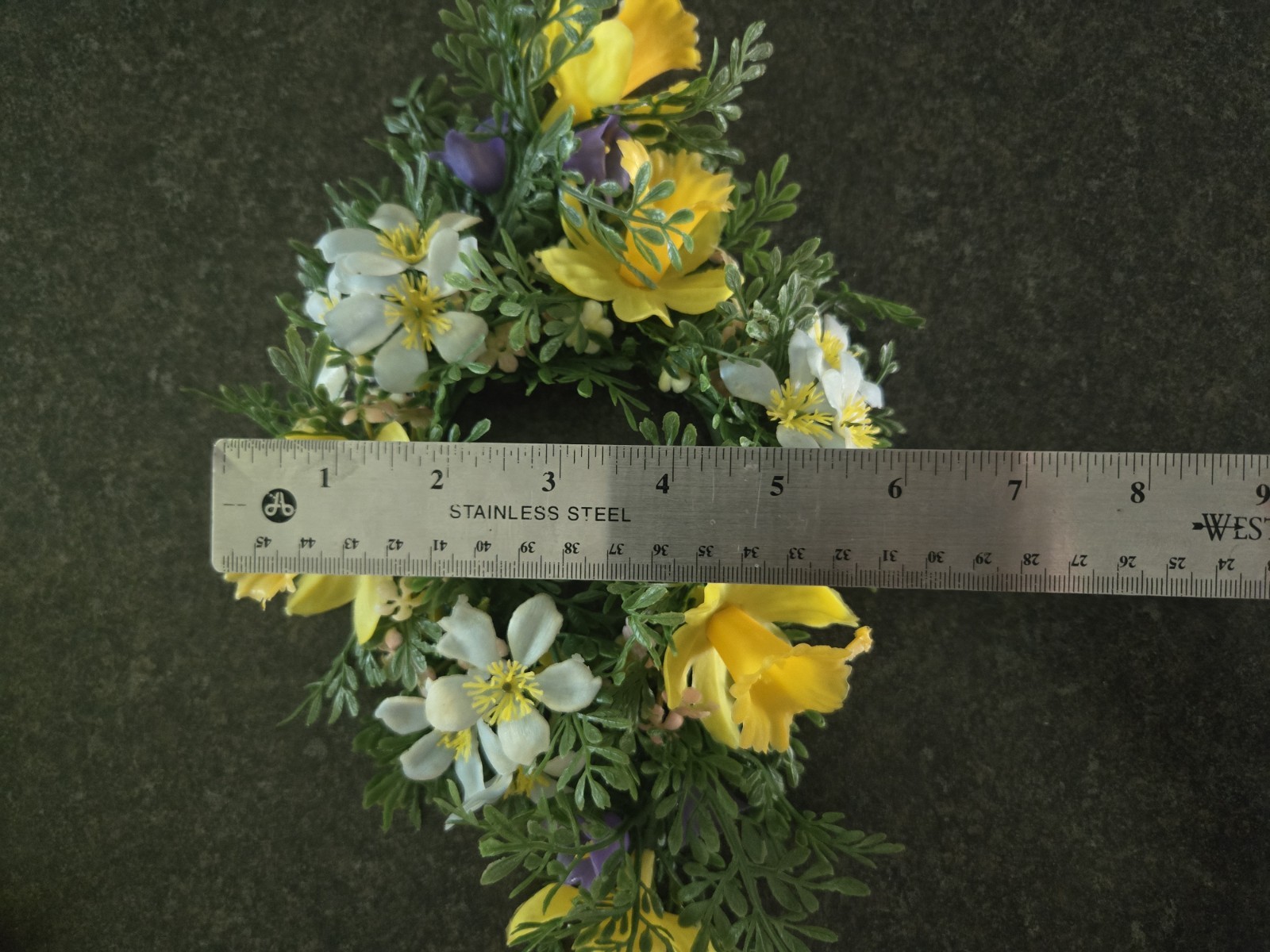 Vintage Pair Of Fake Artificial Flower Floral Candle Ring Blue Yellow Cream