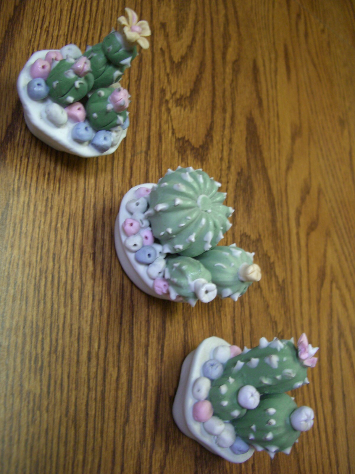 3 Cactus Plants//Small Multi-color Pastel Ceramic Floral Figurines