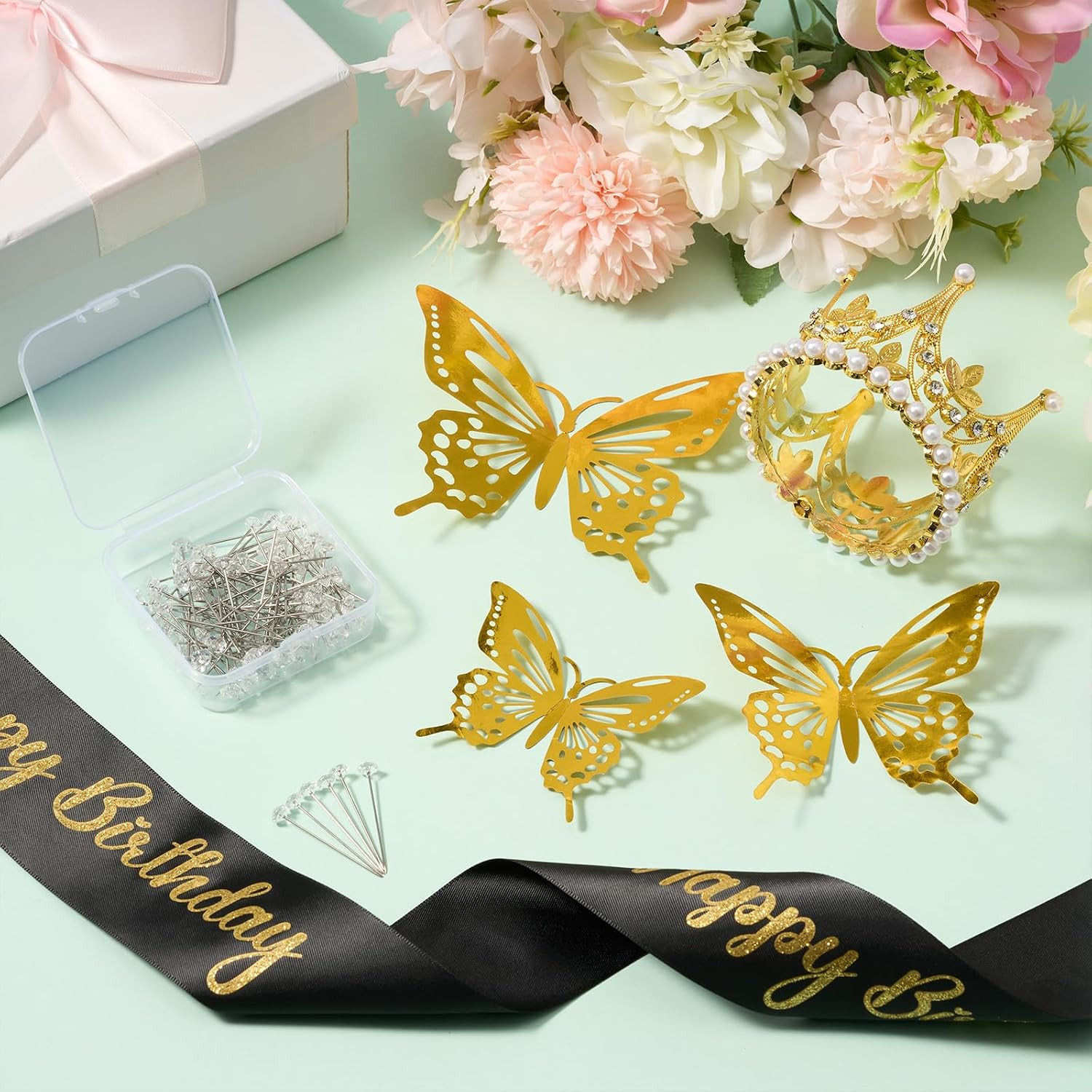 114 Pcs Flower Bouquet Accessories Includes 2 in X 5 Yard Glitter Happy Birthday