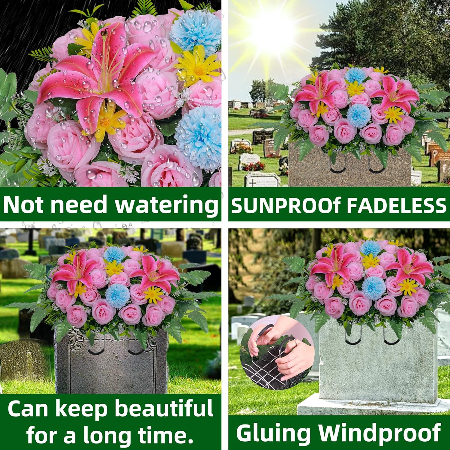Artificial Cemetery Flower Saddles,Headstone Saddles for Graves,Lily Rose Flo…