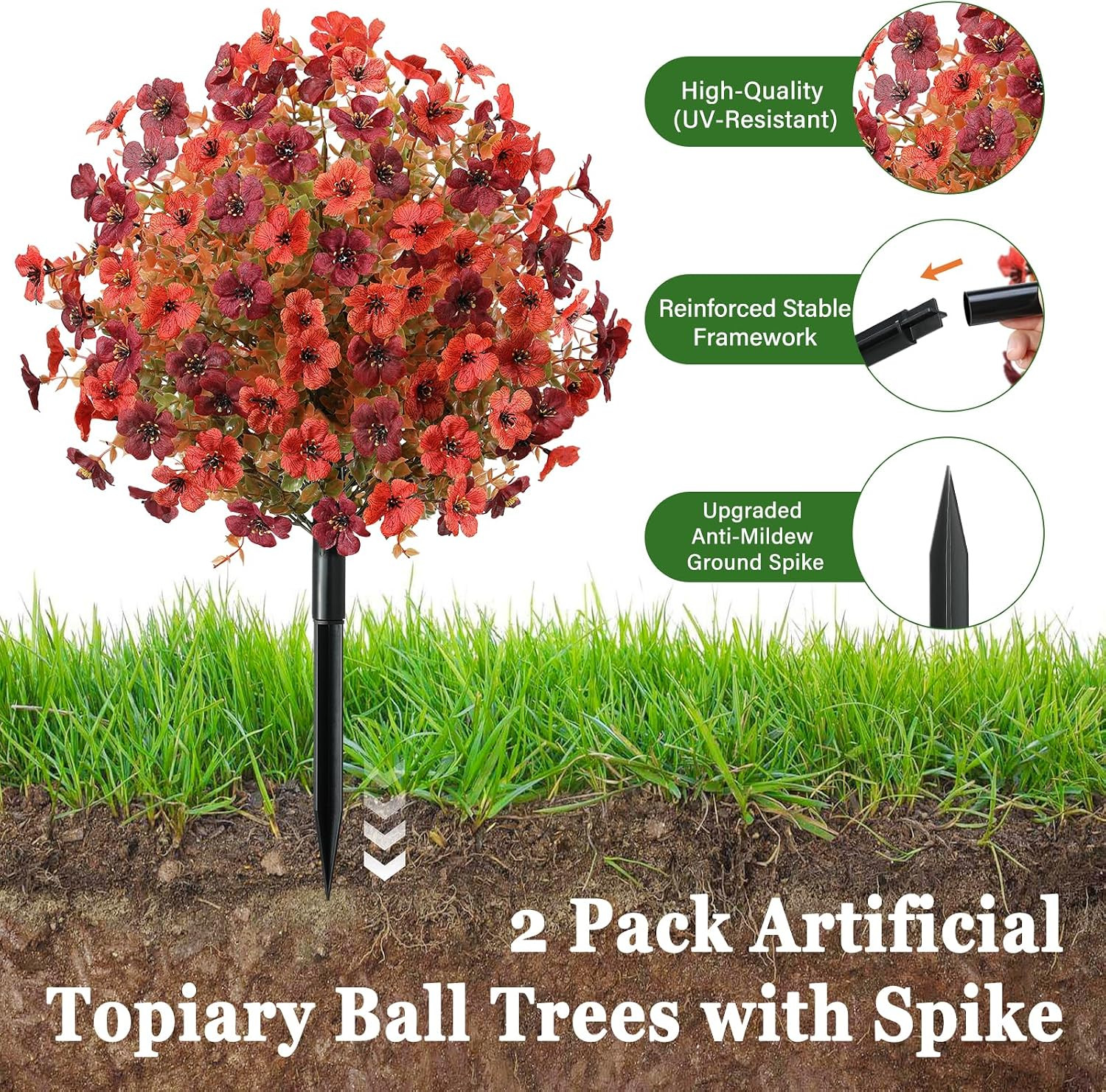 22″ UV Resistant Orange Claret Faux Flowers – 2 Pack, All-Weather Decor