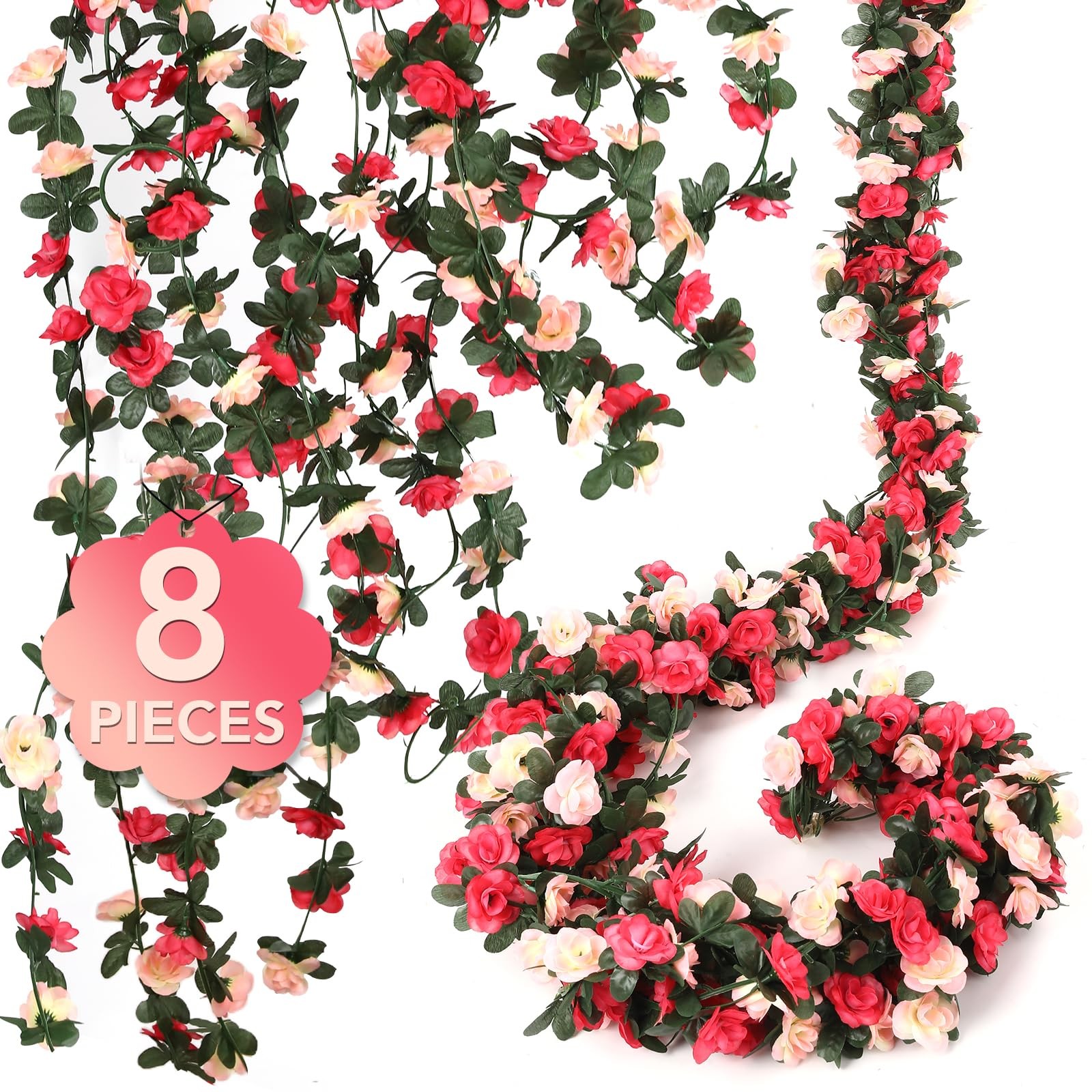 8 PCS 65.6FT FLOWER GARLANDROSE GARLANDPINK FLOWER GARLANDFLOWER GARLAND DECORAT