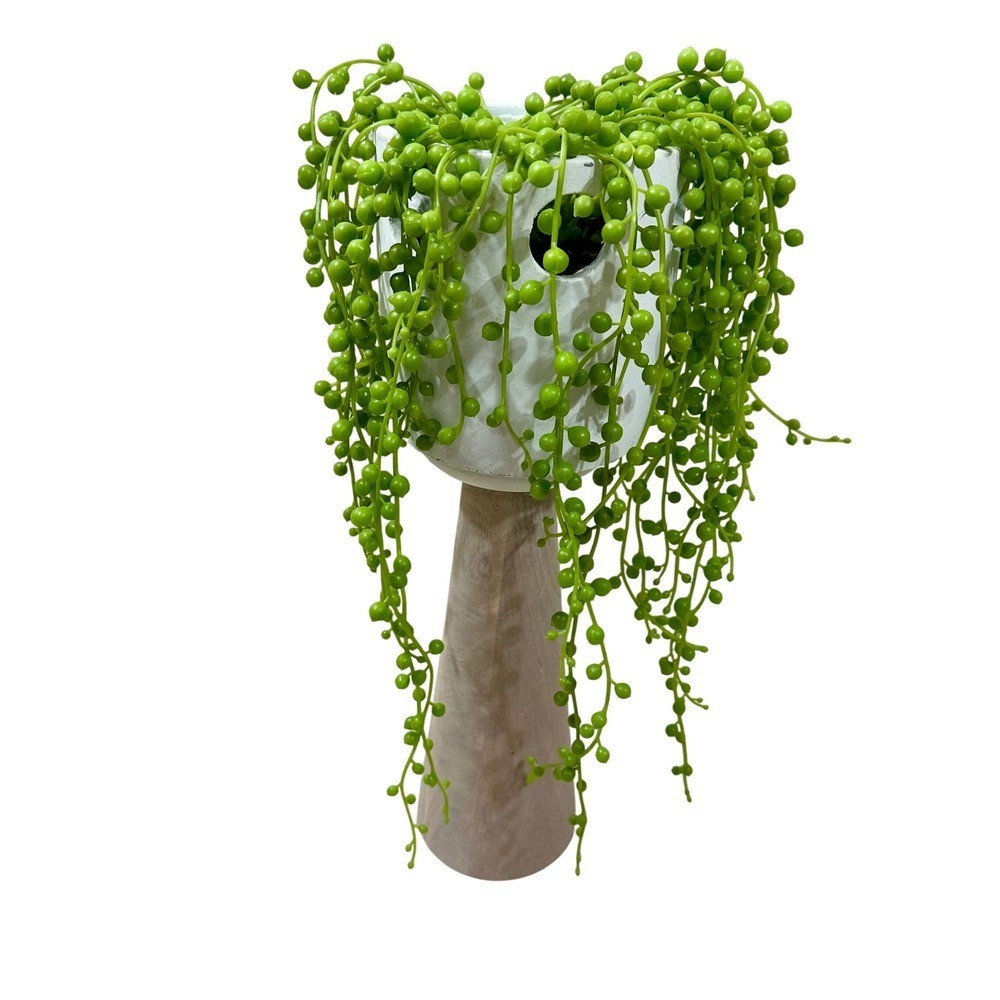 Artificial String of Pearls Faux Succulent Plant in White Ceramic Pot 18.5in