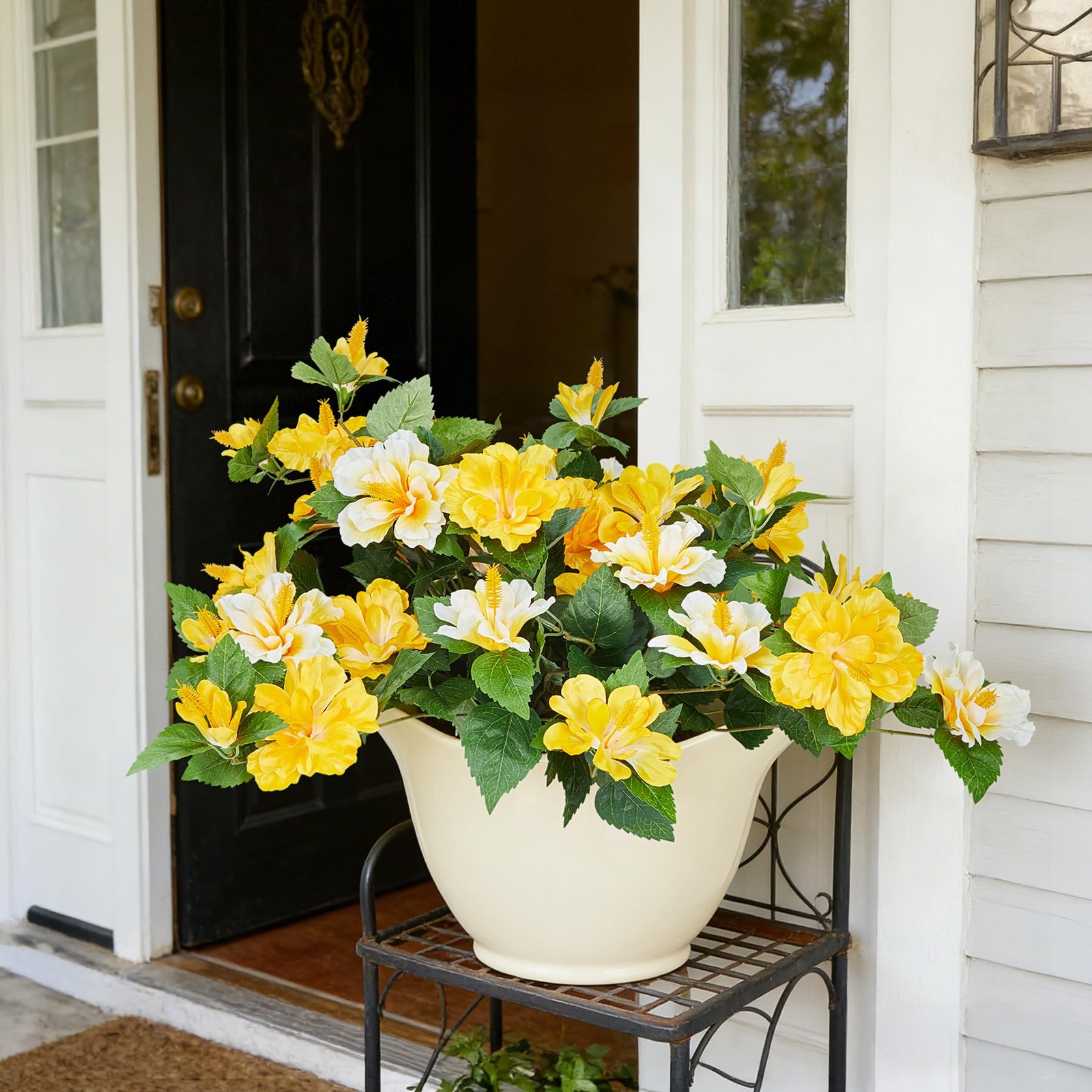 Artificial Flowers for Outdoors Indoors,2 Bunches Fake Hibiscus with Realisti…