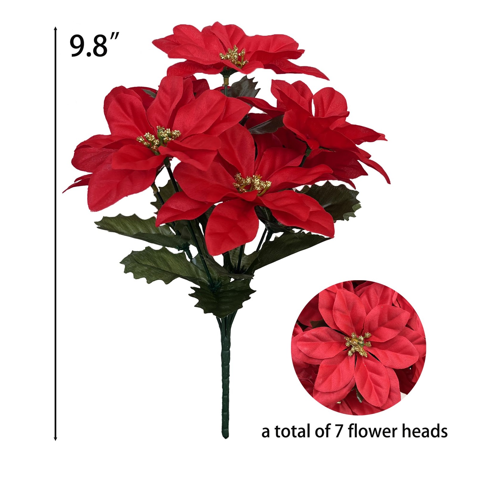 3 Pack Artificial Poinsettia Bushes – 9.8″ Faux Red Poinsettia Bouquets with …