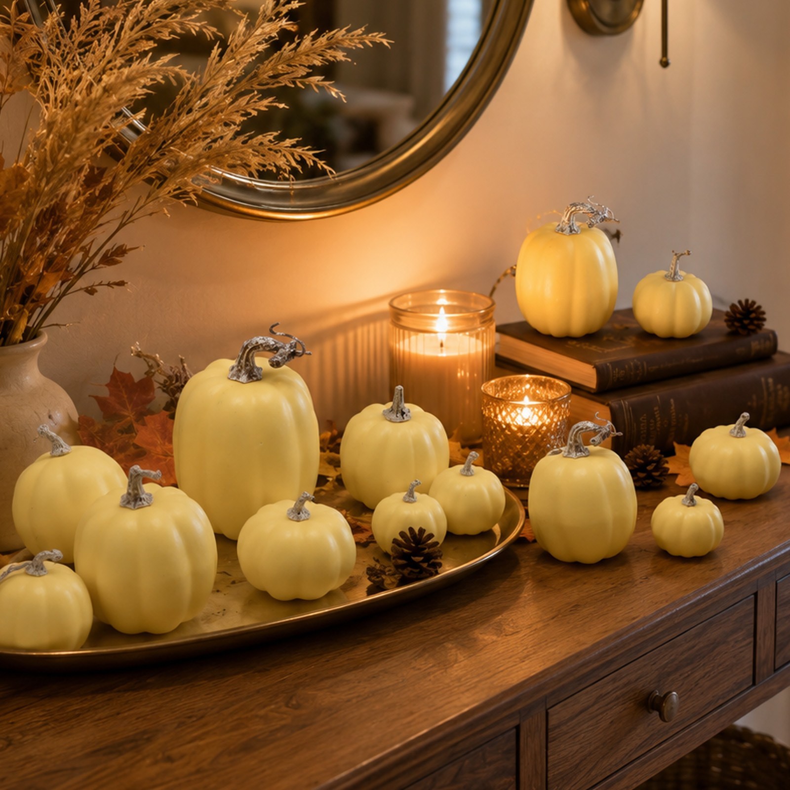 Foam Pumpkins 12 Pack in Three Soft Tones for Tiered Tray and Harvest Decor