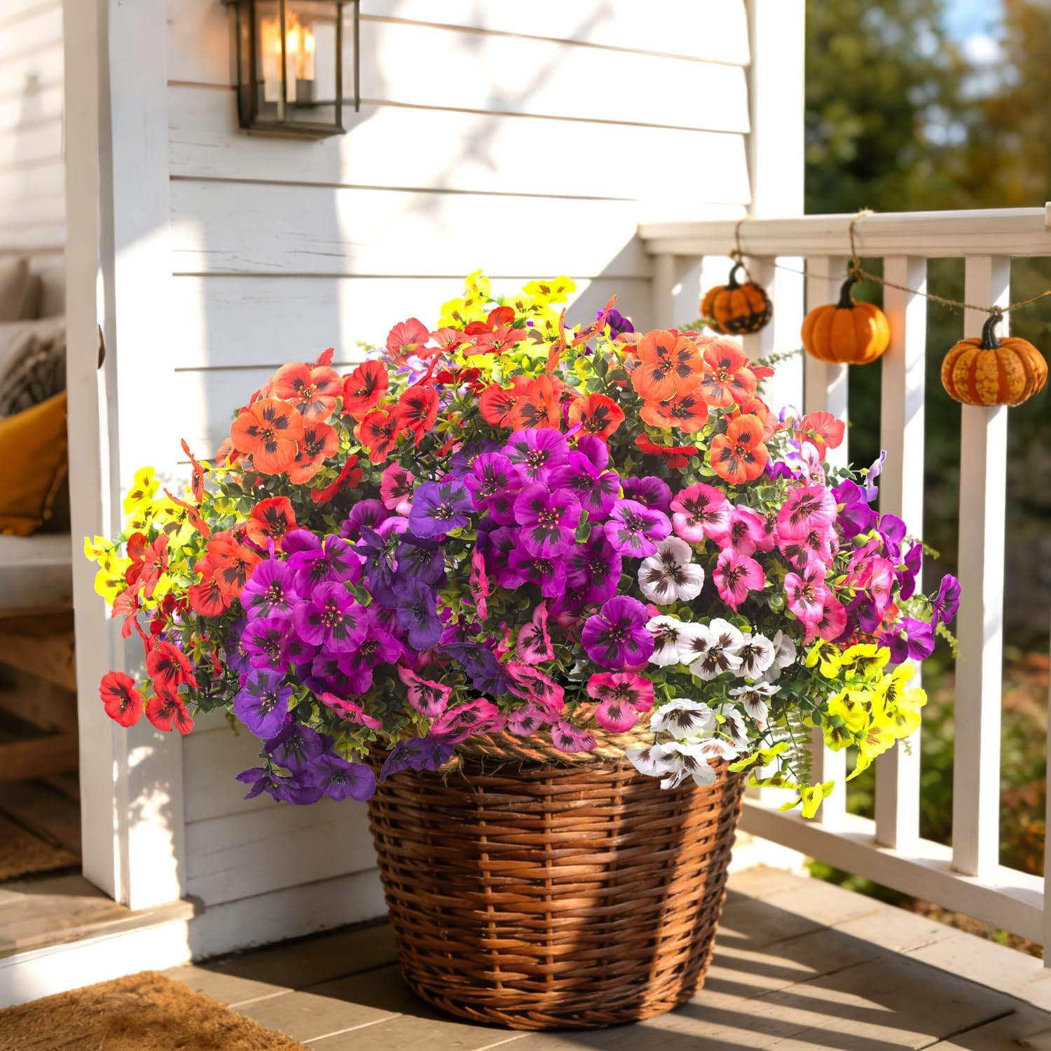 Grunyia 16 Bundles Artificial Pansy Flowers for Outdoor, UV Resistant Fake Silk