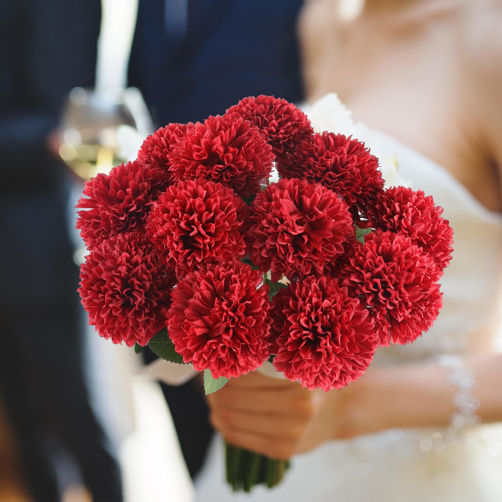Artificial Chrysanthemums 12 PCS Burgundy Red Fake Mums Silk Flowers