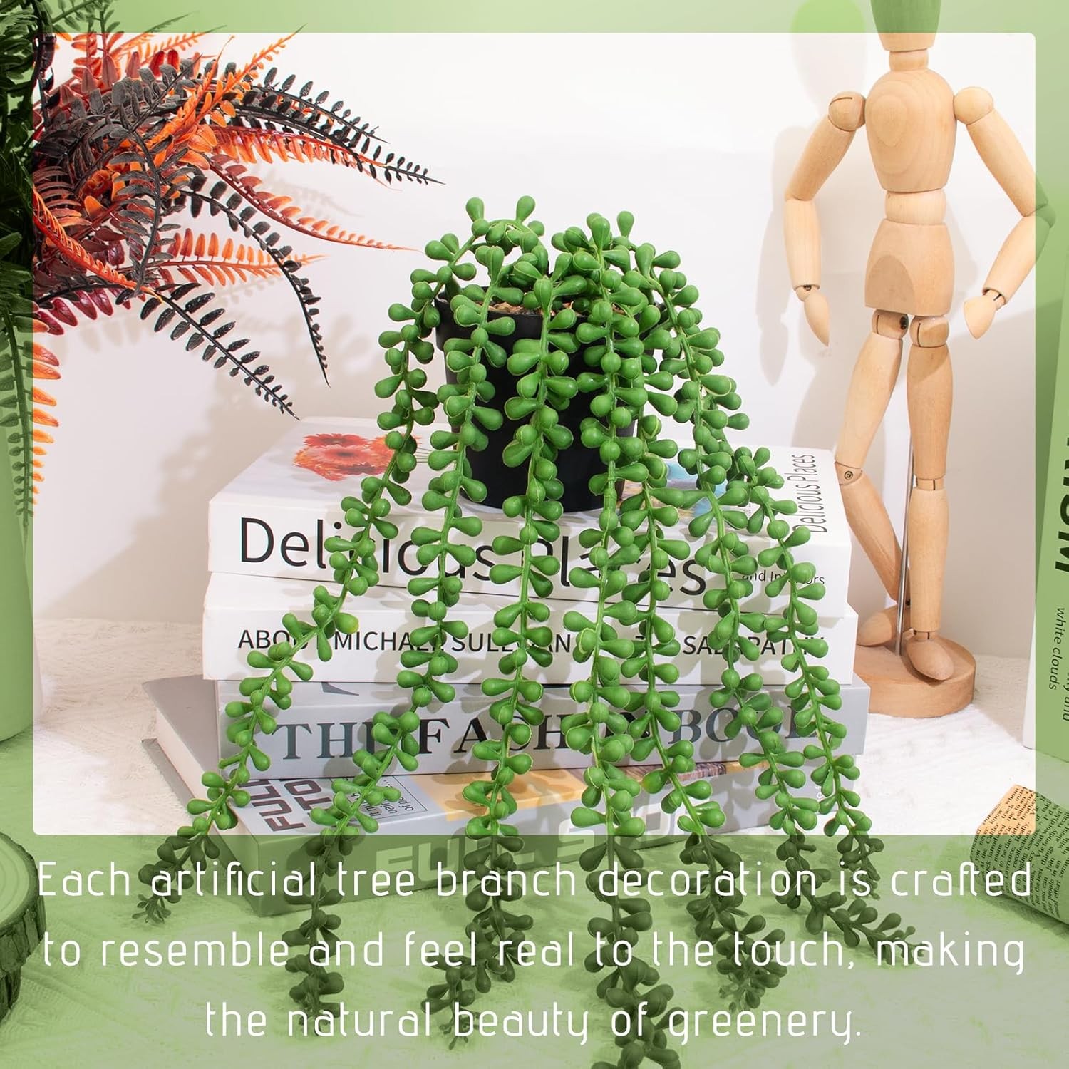Realistic Artificial String of Pearls Plant – Faux Hanging Succulent Trailing