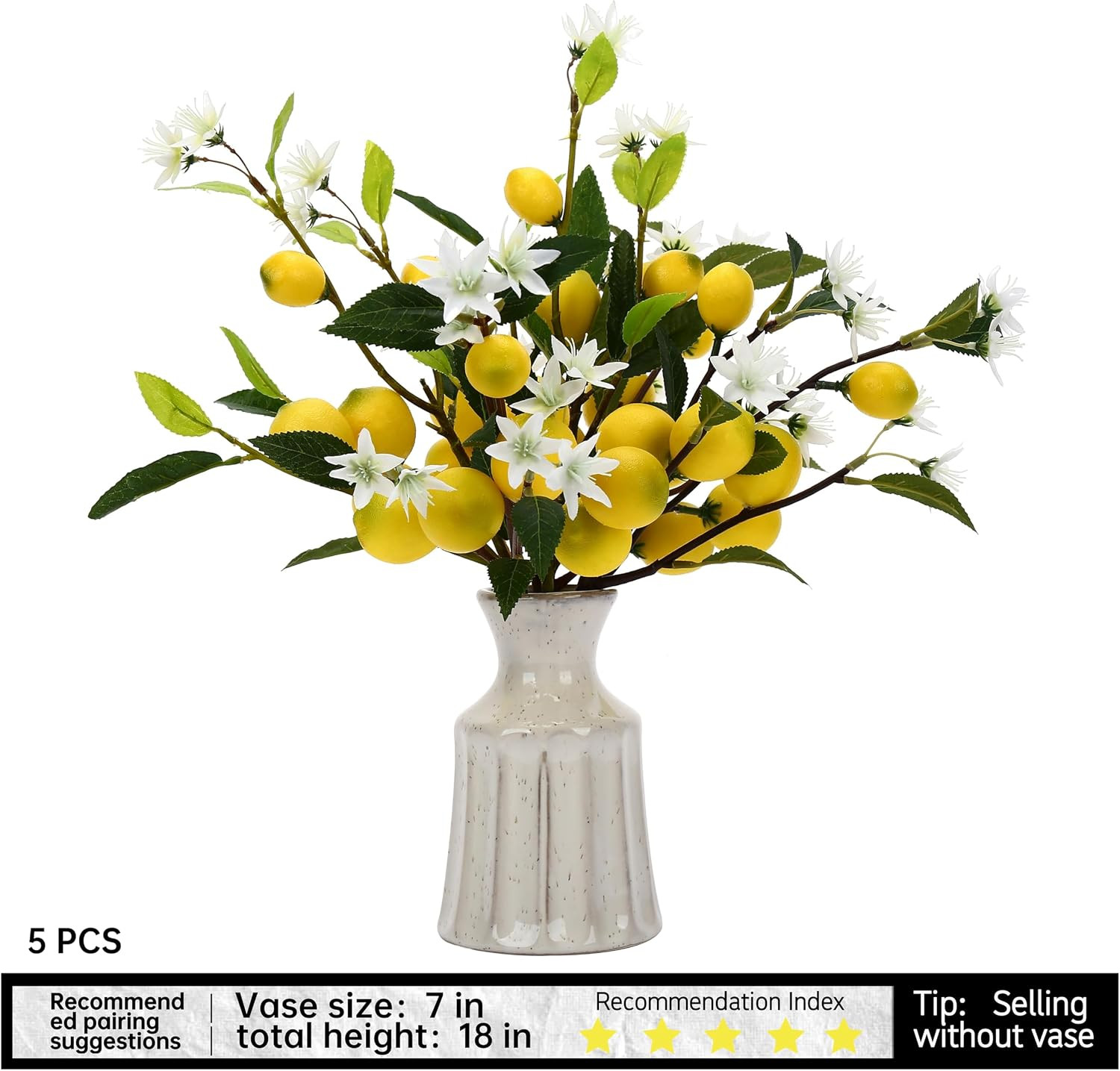 Lifelike 5Pcs Artificial Lemon Flowers, 24 Inch – Perfect for Home & Office Deco