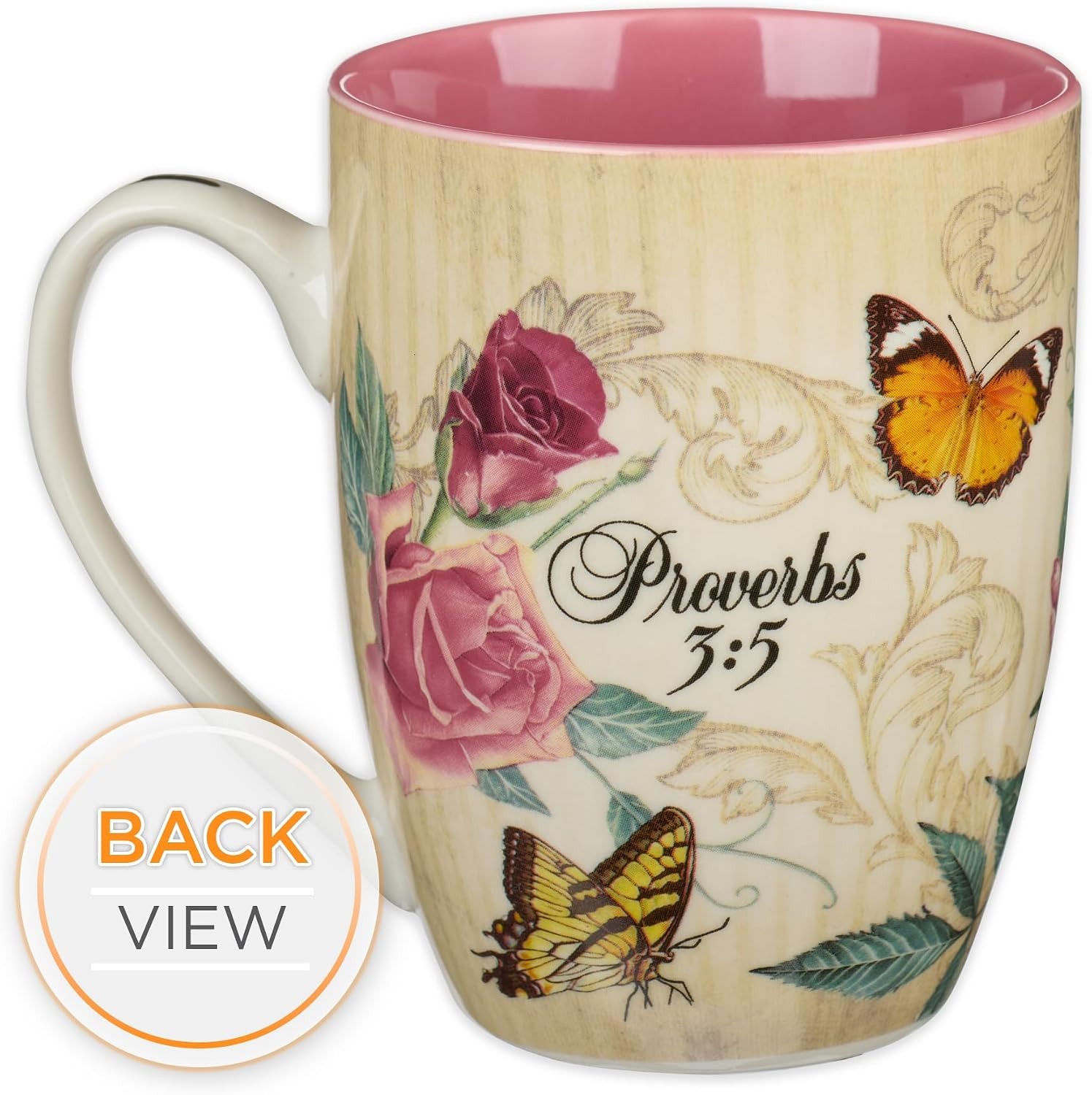 Pink Rose Floral & Yellow Butterfly Ceramic Coffee Mug – 12