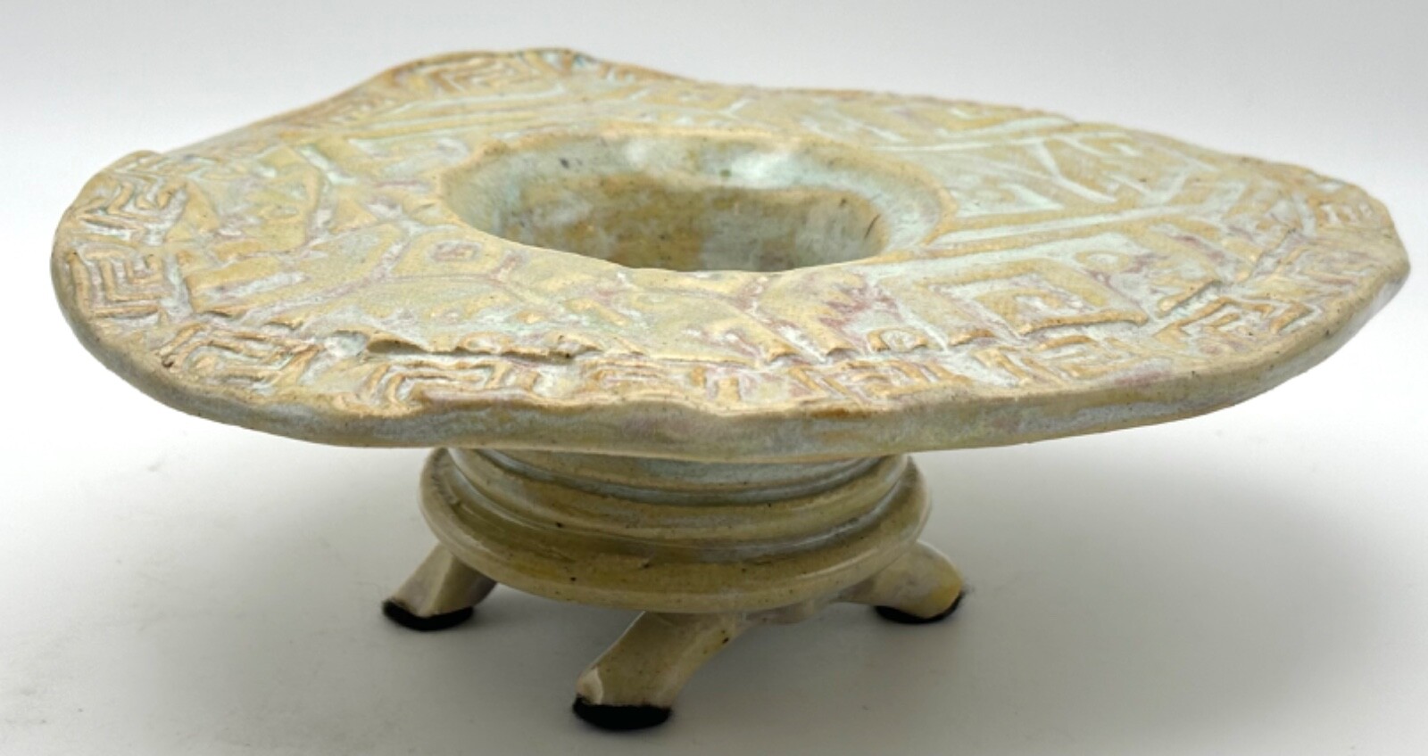 Flower Frog Studio Pottery, Footed Ikebana Neutrals Unique Decor, Signed J Hyder