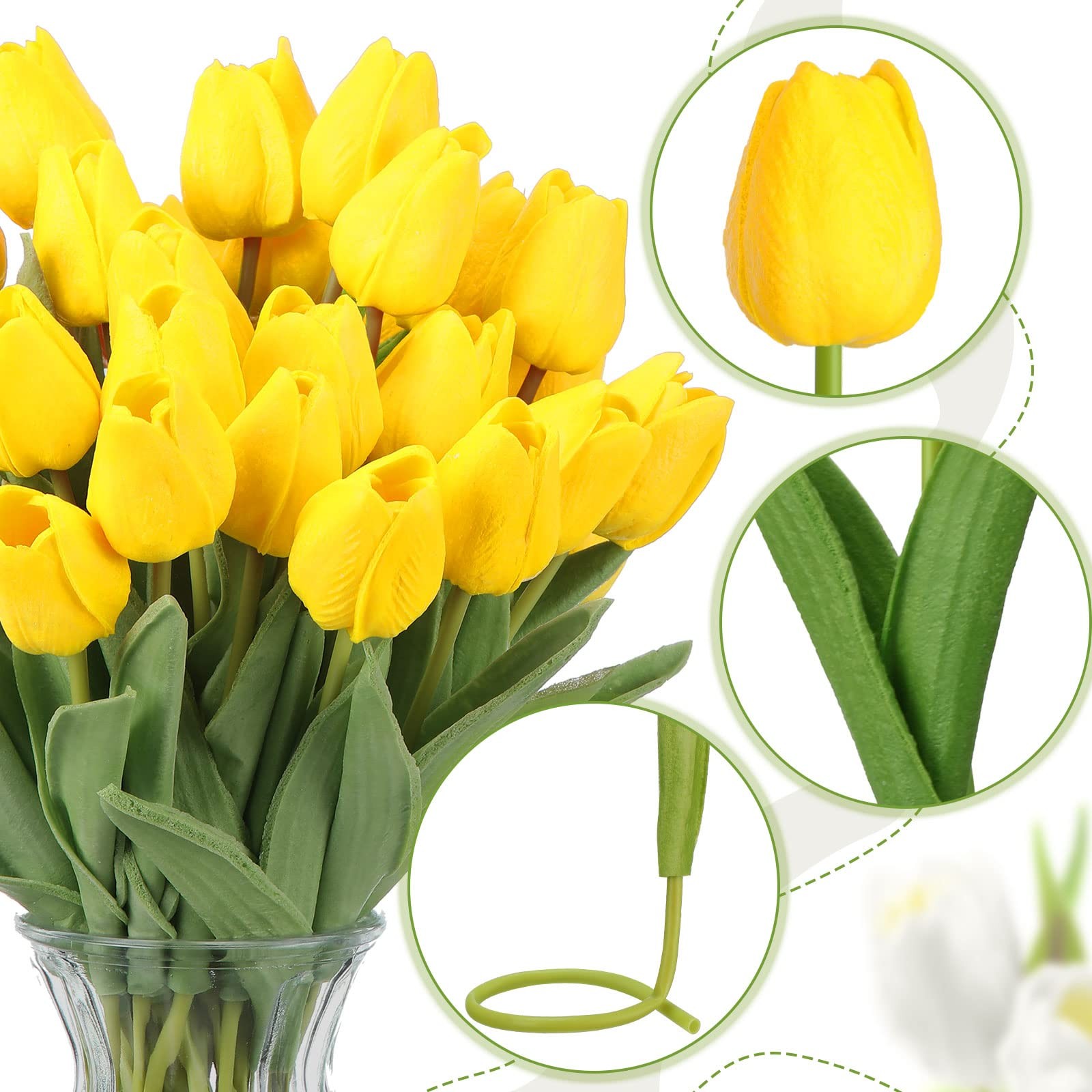 100 PCS Yellow Artificial PU Tulip Fake Latex Faux Flower Bouquet Centerpiece