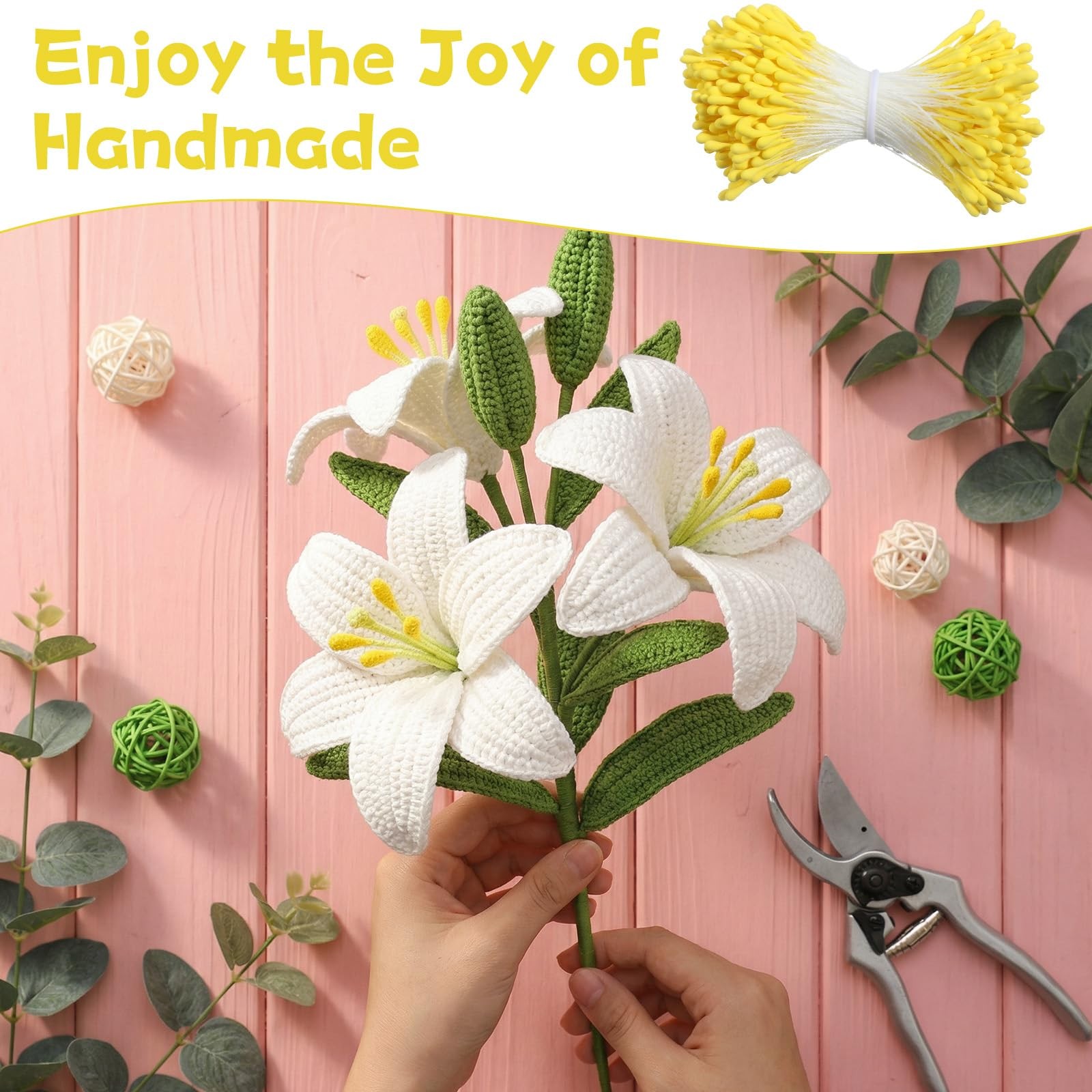 Double Heads Flower Stamen, 800PCS 2mm Yellow Pearl Flower Stamens Artificial…