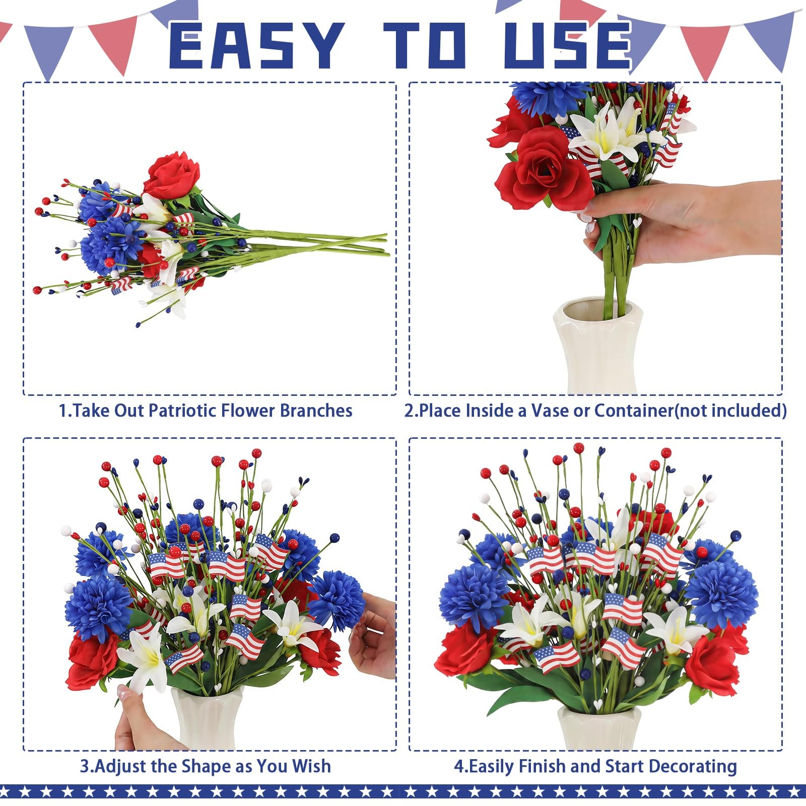 4 Pcs 4th of July Patriotic Decorations Table Centerpieces, 17.7in Red White …