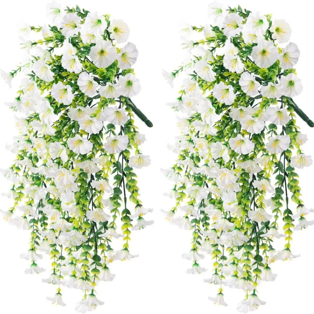 2PCS Artificial Morning Glory Vines UV Resistant Hanging Flowers Decor