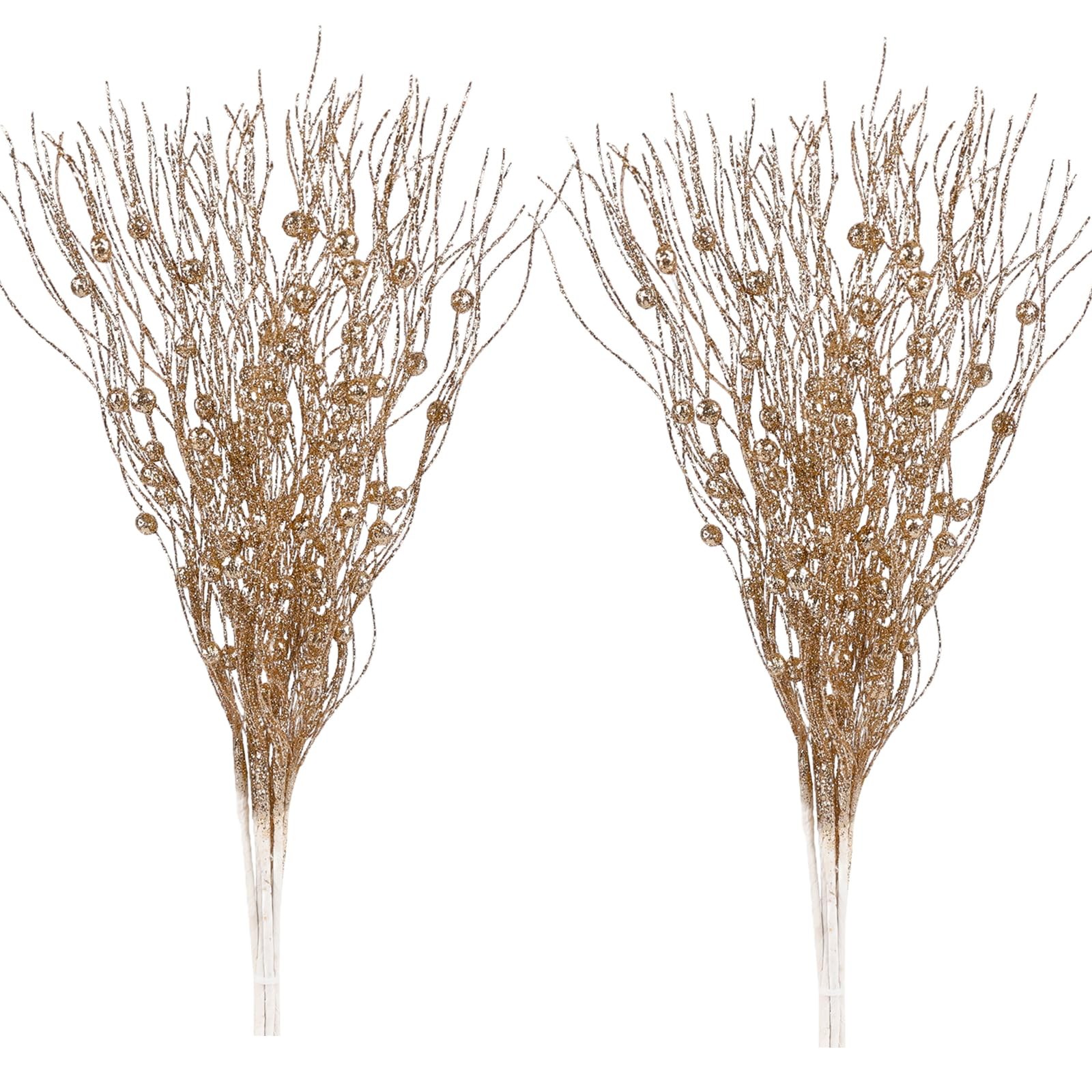 Artificial Glitter Berry Stem Ornaments, 10 Pack Decorative Bead Sticks, Chri…