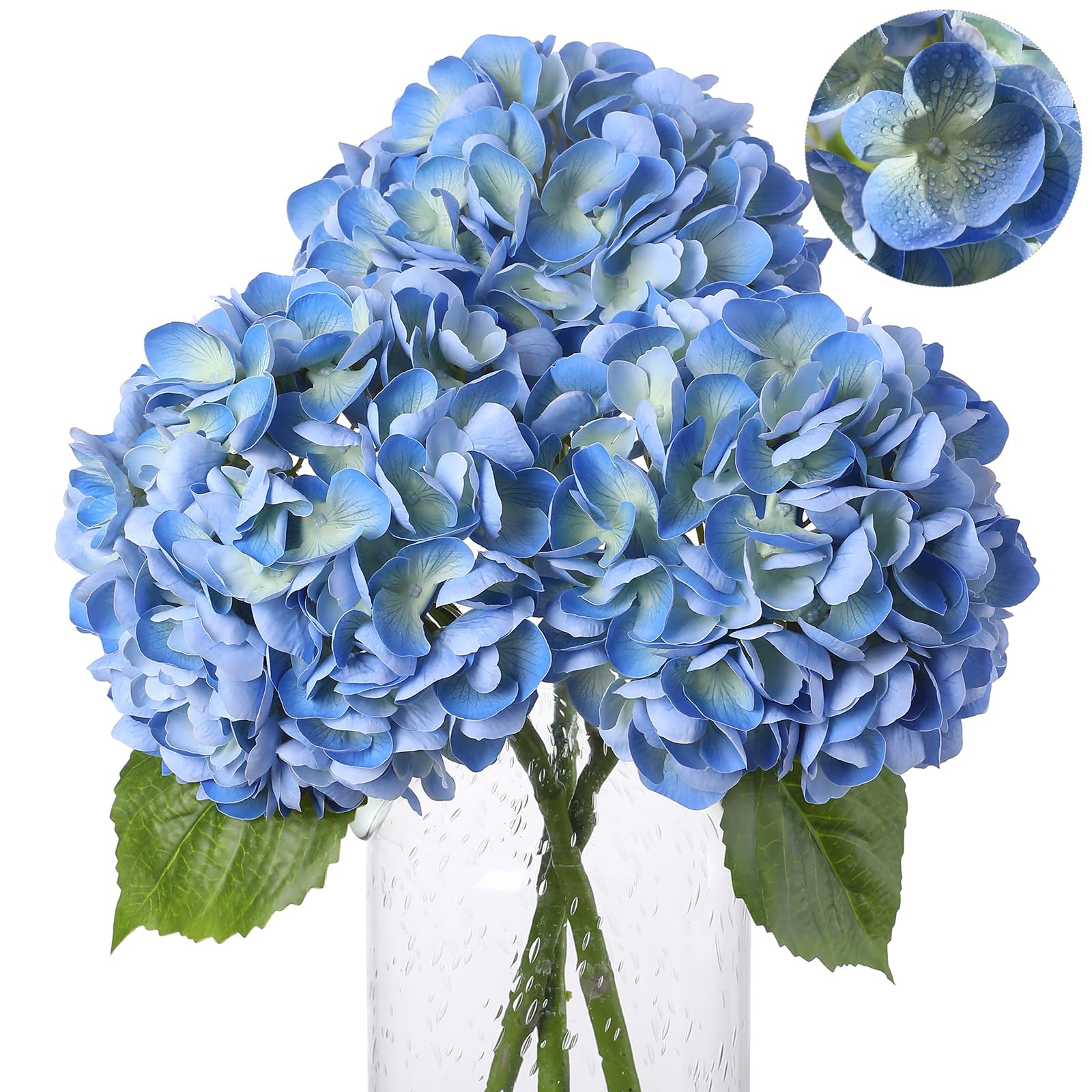 Blue Hydrangea Artificial Flowers – 3Pcs 22.44In Large Faux Hydrangea Flowers…