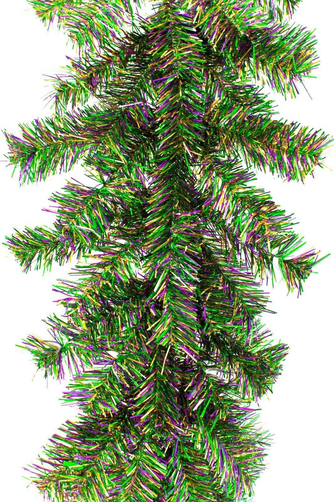 6FT Mardi Gras Garland Green, Purple, Gold Tinsel Christmas Garland 12? Wide