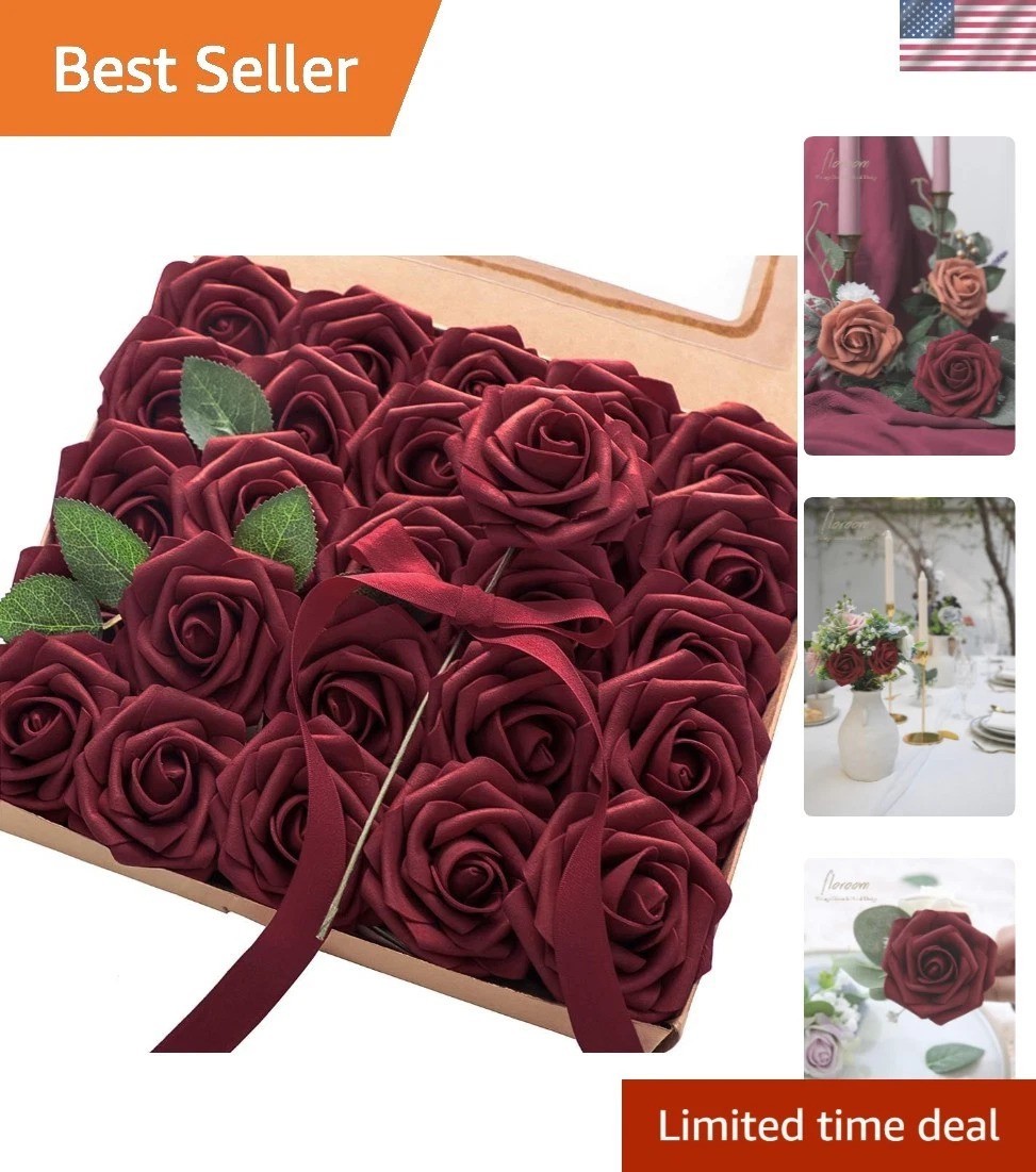 Elegant 50pcs Burgundy Foam Roses with Stems – Ideal for DIY Floral Arrangements