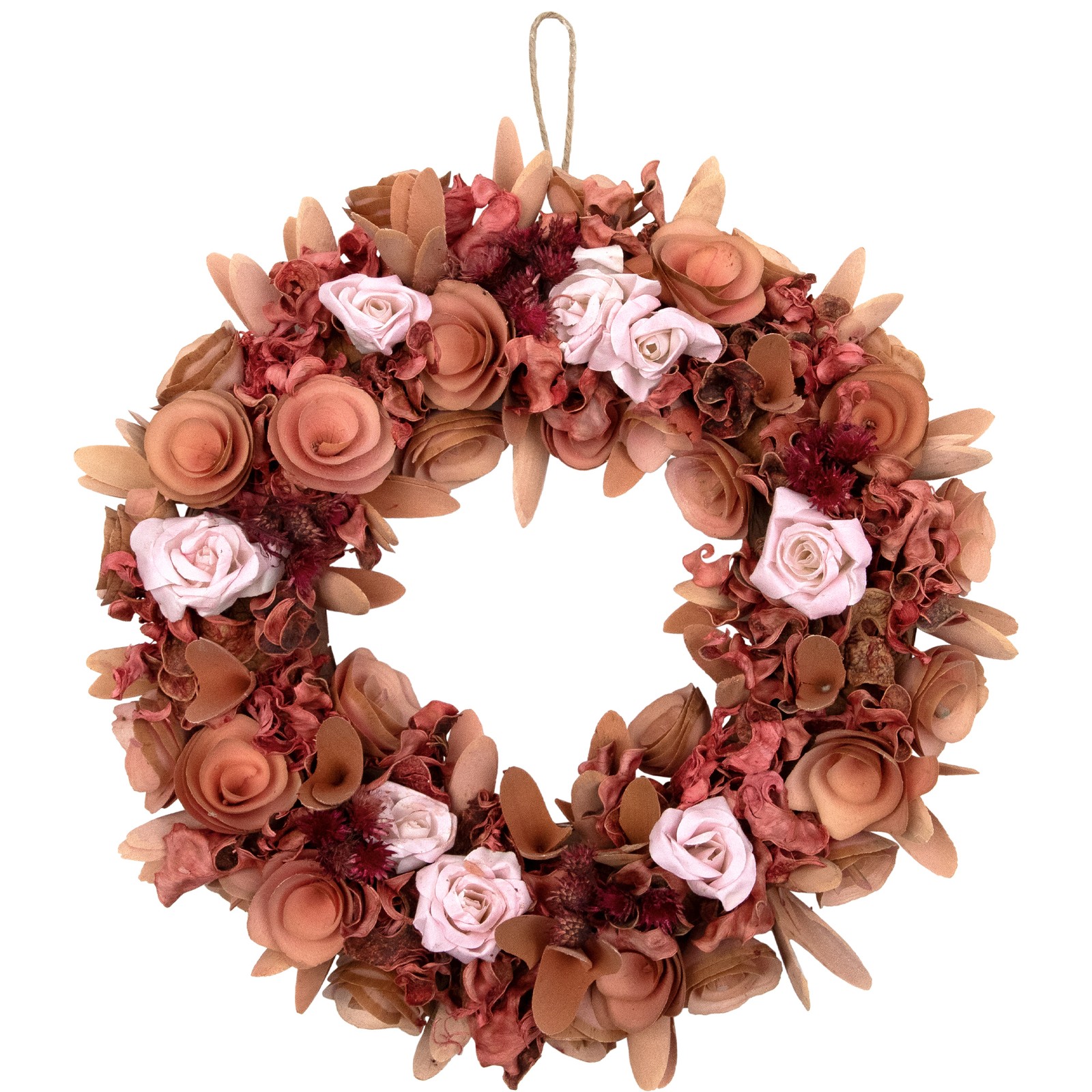 Northlight 13″ Pink and Red Flower and Leaf Wood Artificial Spring Floral Wreath