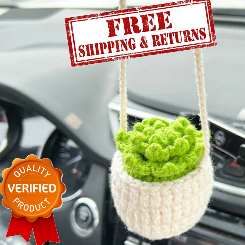 Hanging Car Crochet Handmade Succulent Pot Plant Ornaments Interior Accessories