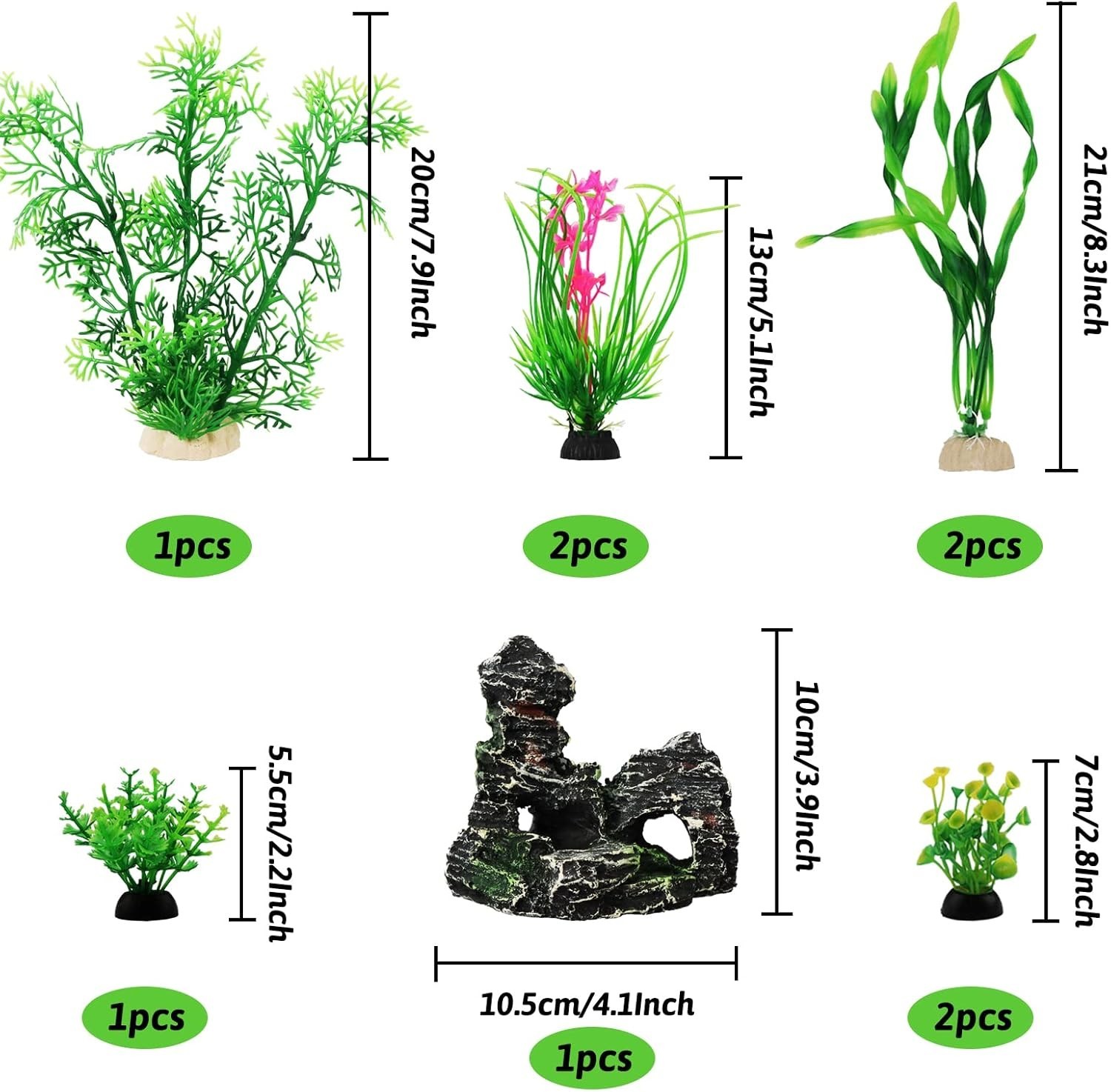 Fish Tank Accessories Aquarium Decorations Plants, 9Pcs Green Fish Tank