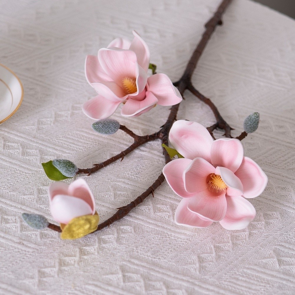 Realistic Looking Magnolia Fake Flowers 51cm Length with Soft Touch EVA Petals