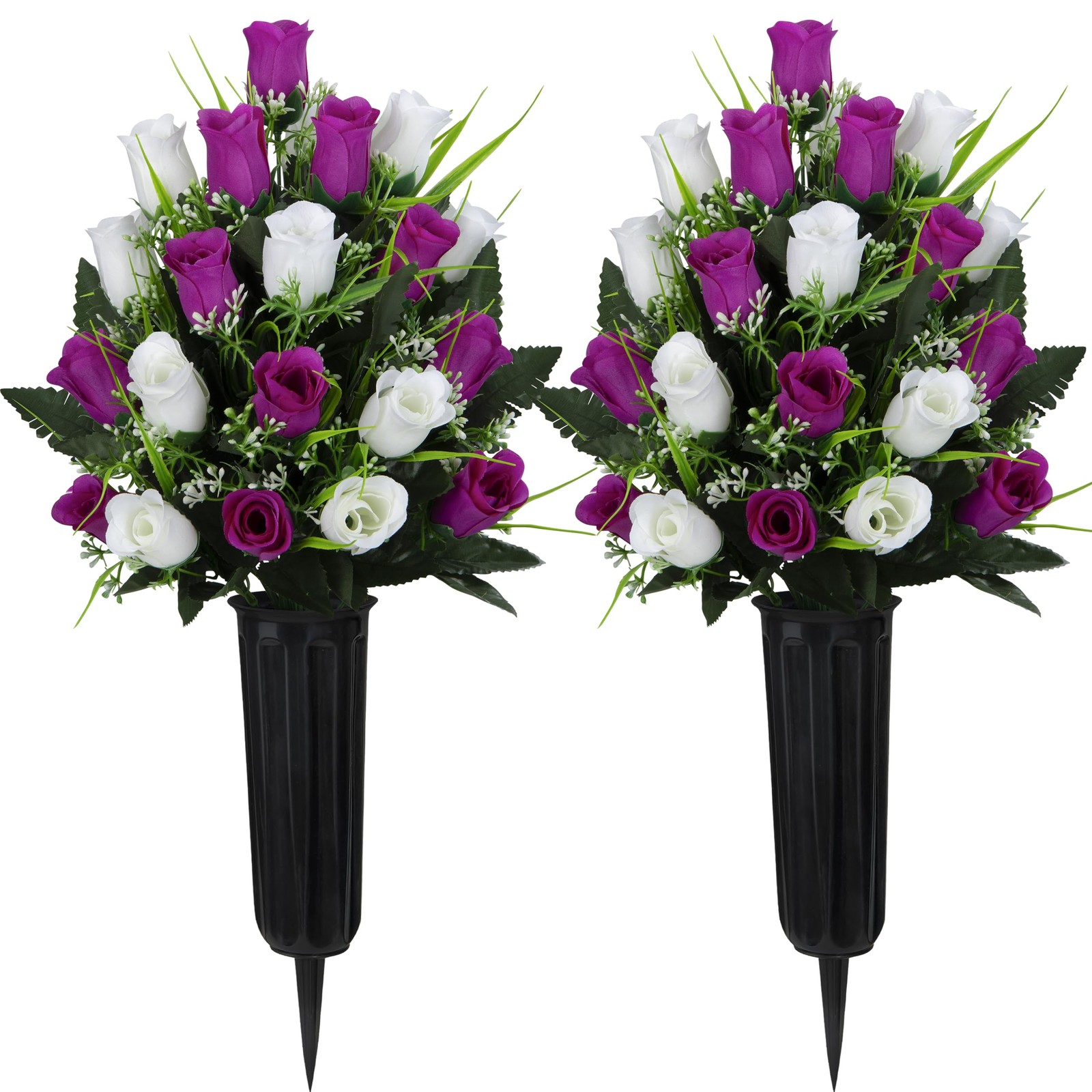 2 Sets Artificial Cemetery Flowers, Grave Decorations Roses, Memorial Flowers…