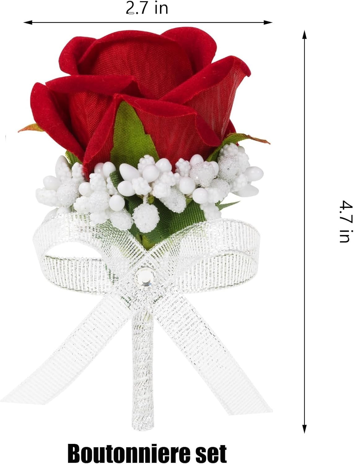 Red Rose Boutonniere Set of 2 Artificial Flowers Wedding Prom Party