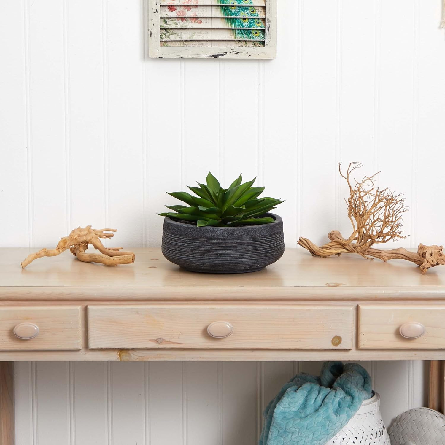 Large Artificial Succulent Plant in Decorative Bowl – Lush Green Decor
