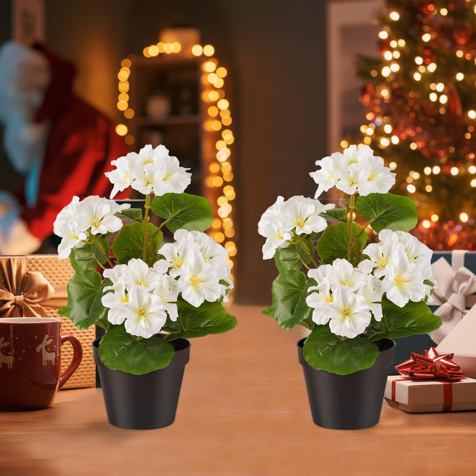 2 Pack Artificial Geranium Flowers in Pot Small 13 Inch Fake Plants Spring Su…