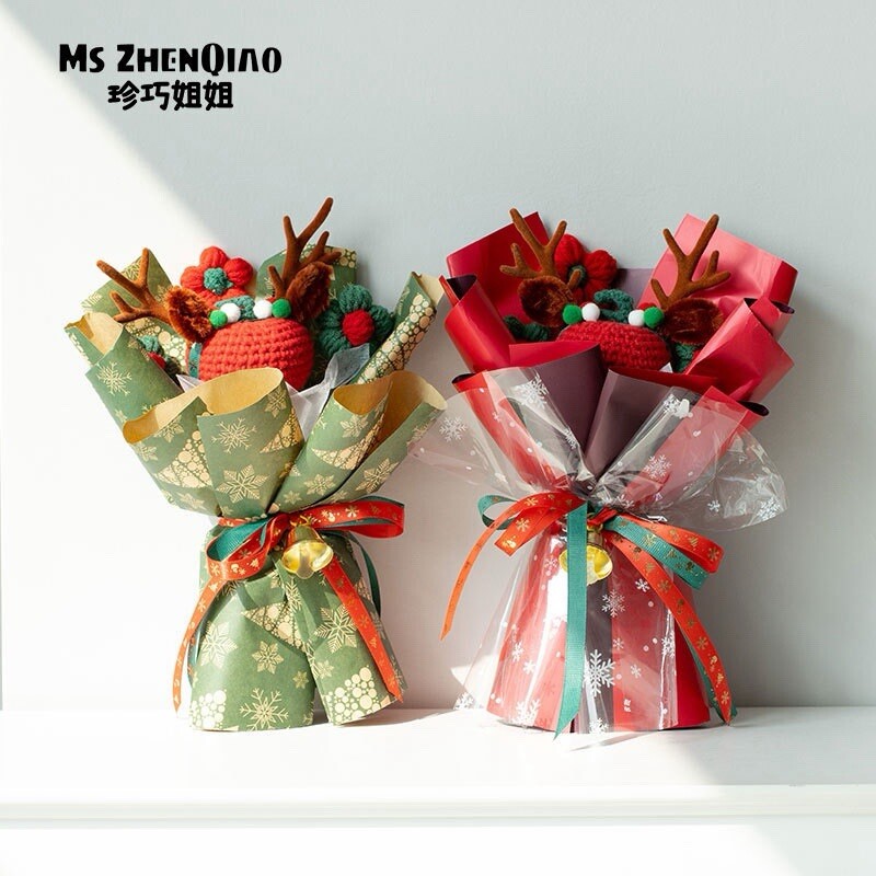 Christmas Knit Flower Gift Set,Perfect Christmas Flower Gift
