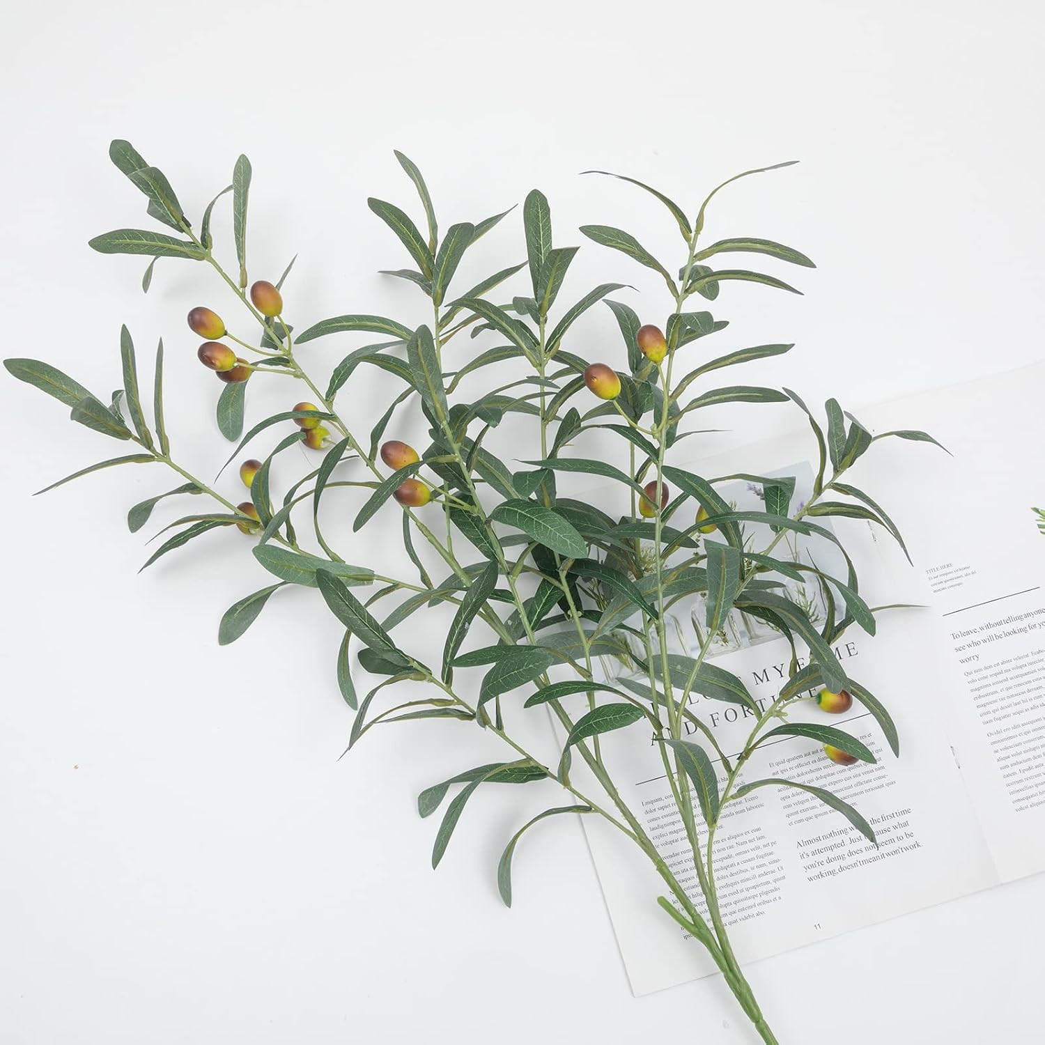 3 PCS 39″ Fake Olive Tree Branches Olive Stems Large Tall Artificial Greenery St