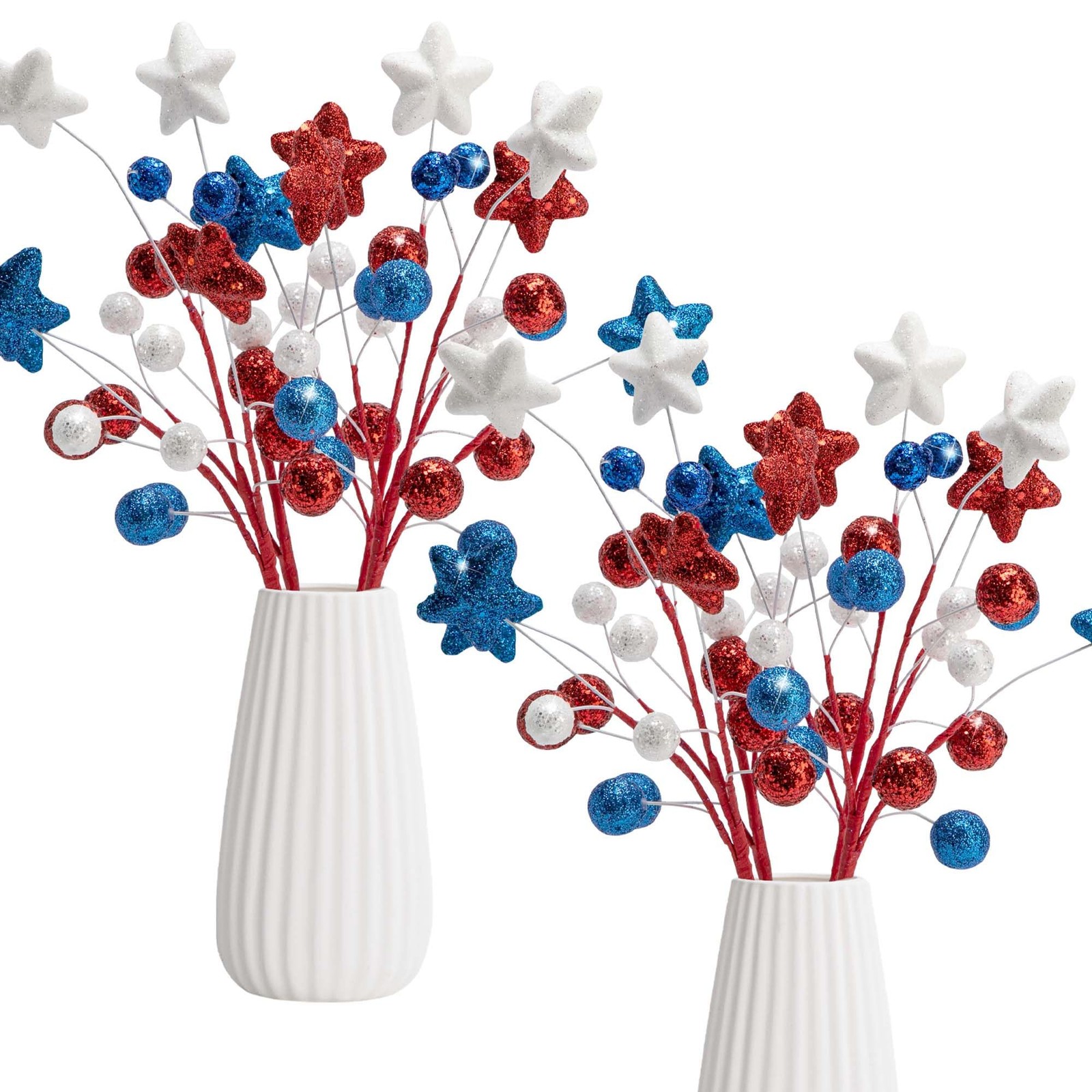 8 Pack 15″ Large Patriotic Glitter Centerpiece Stems, Independence Day Artifi…