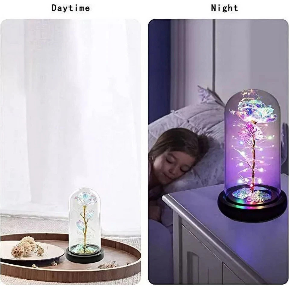 Eternal Forever Galaxy Rose Flower In Glass Dome LED Light Valentine’s Day Gift