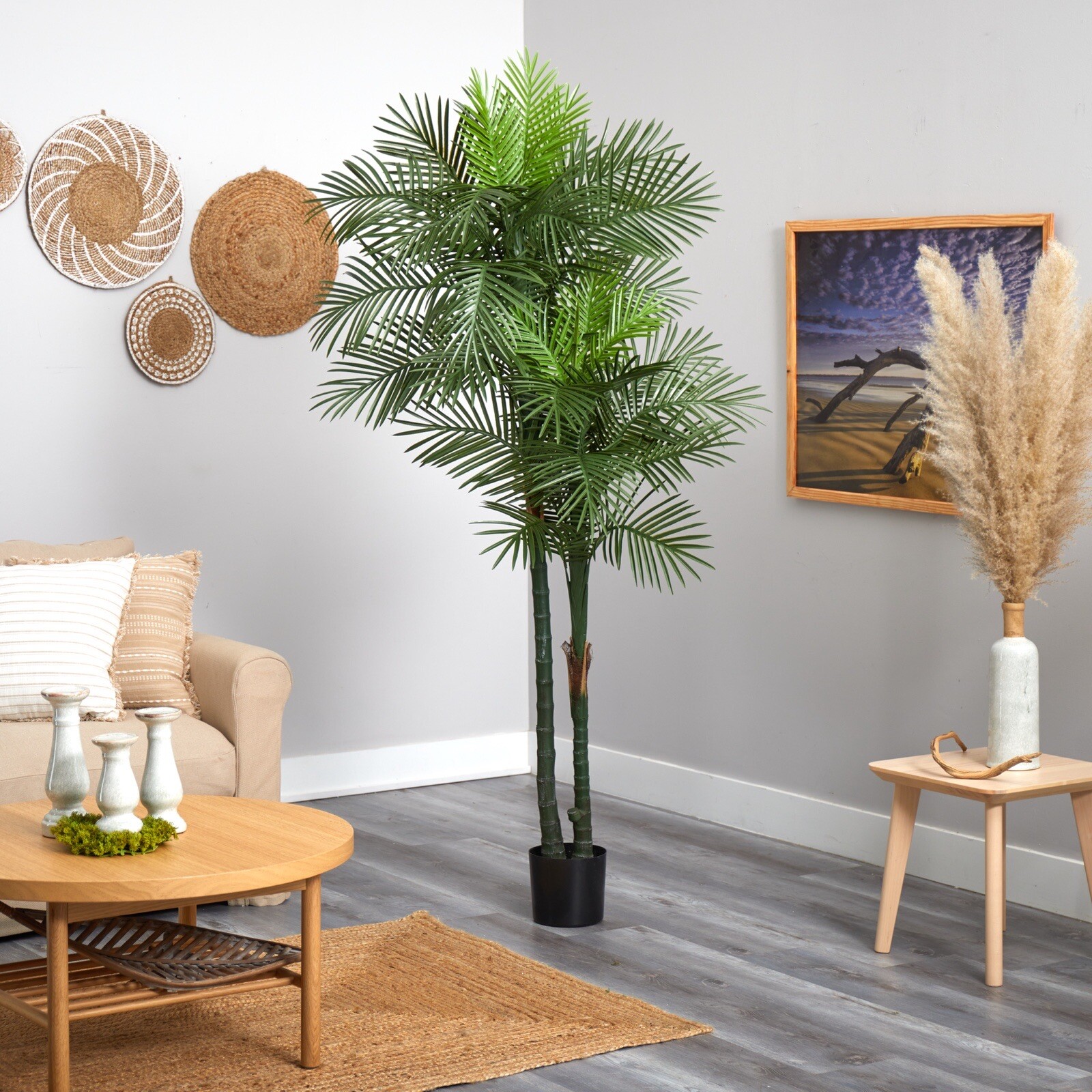 7’ Double Robellini Artificial Palm Tree UV (Indoor/Outdoor). Retail $205
