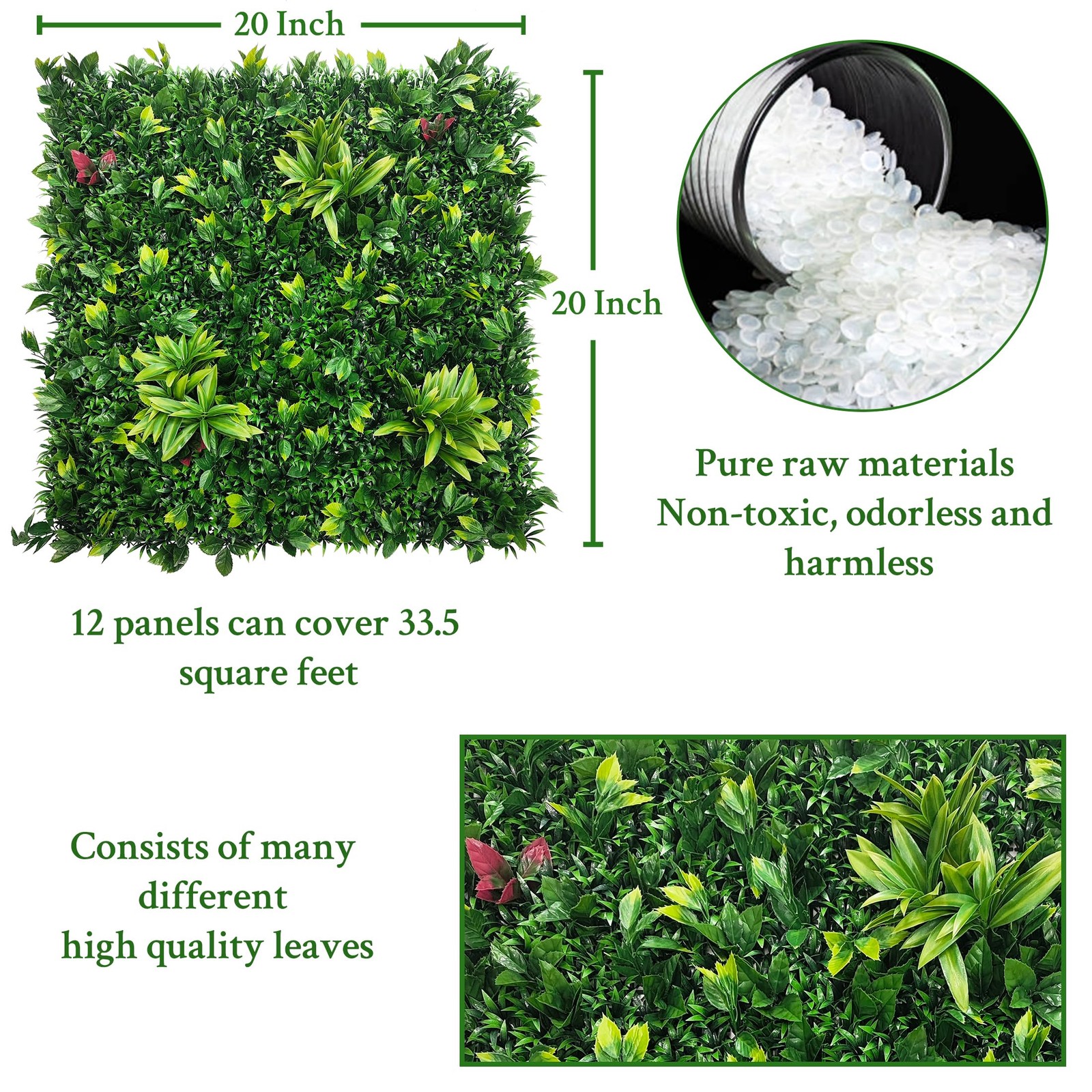 Artificial Boxwood Panels: 20″x20″ 12P UV-Anti Fake Grass Ivy Privacy Hedge G…